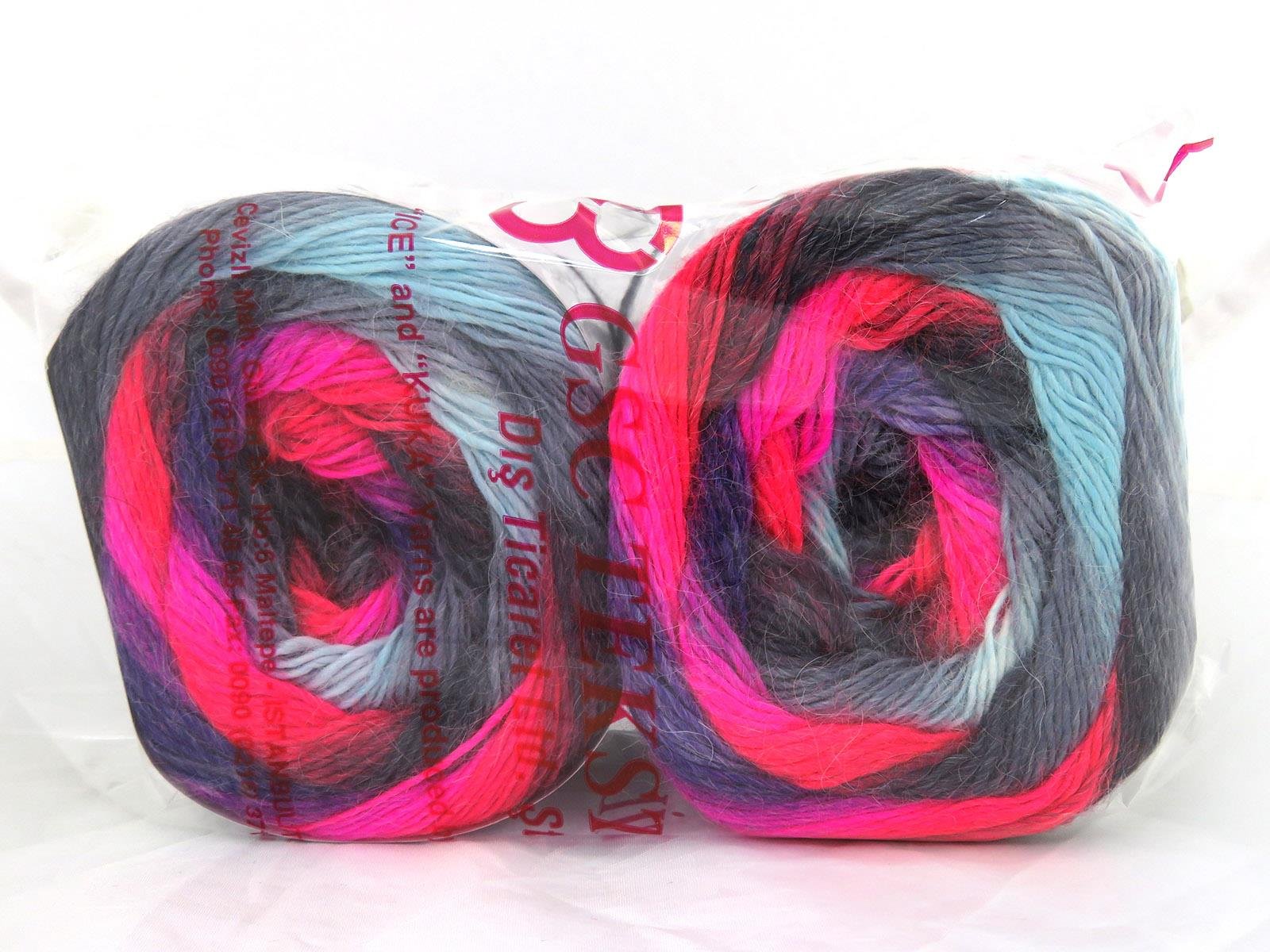 Lot of 2 x 150gr Skeins Ice Yarns CAKES ALPACA FINE (25% Alpaca) Yarn Purple Blue Neon Orange Fuchsia Grey Shades