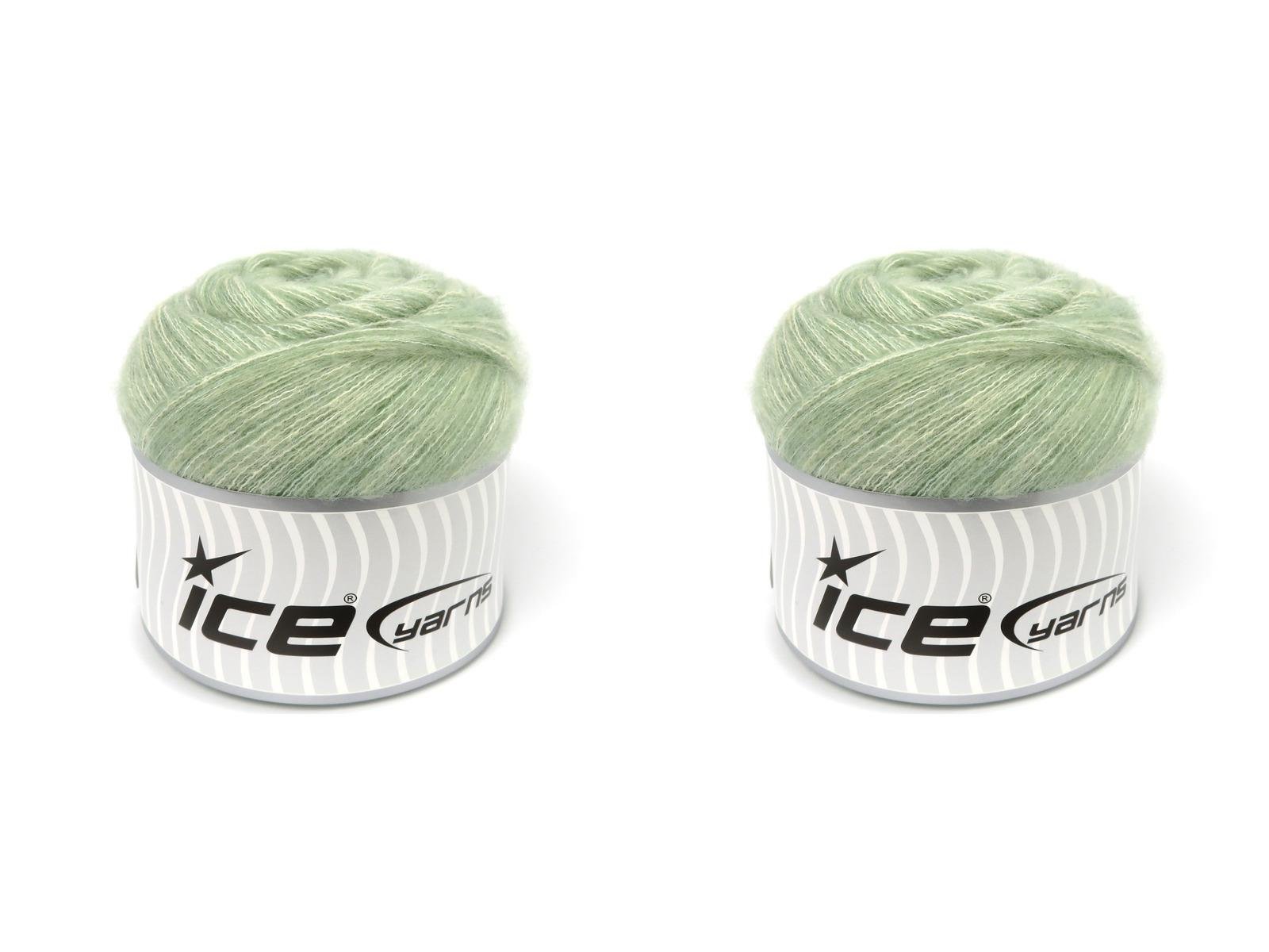 Lot of 2 x 150gr Skeins Ice Yarns CAKES TOMMY WOOL (10% Wool) Yarn Mint Green Melange