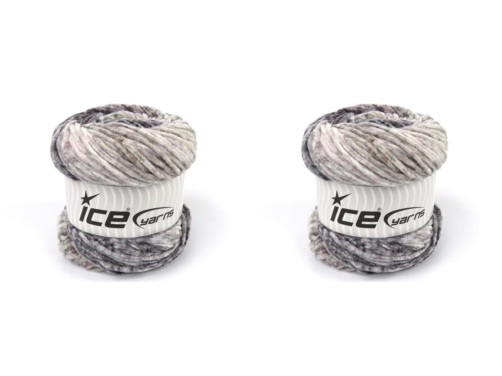 Lot of 2 x 150gr Skeins Ice Yarns CHENILLE SPLASH (100% MicroFiber) Yarn Grey Shades