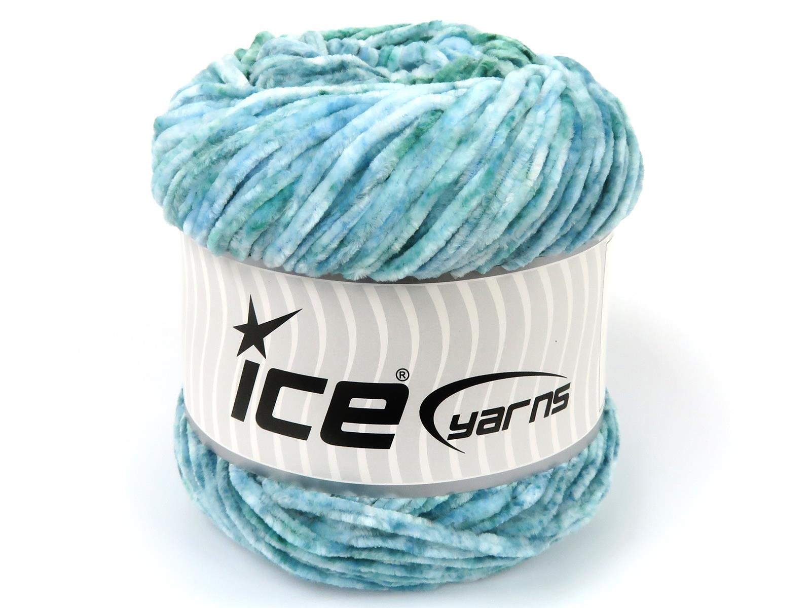 Lot of 2 x 150gr Skeins Ice Yarns CHENILLE SPLASH (100% MicroFiber) Yarn Green Shades Blue Shades