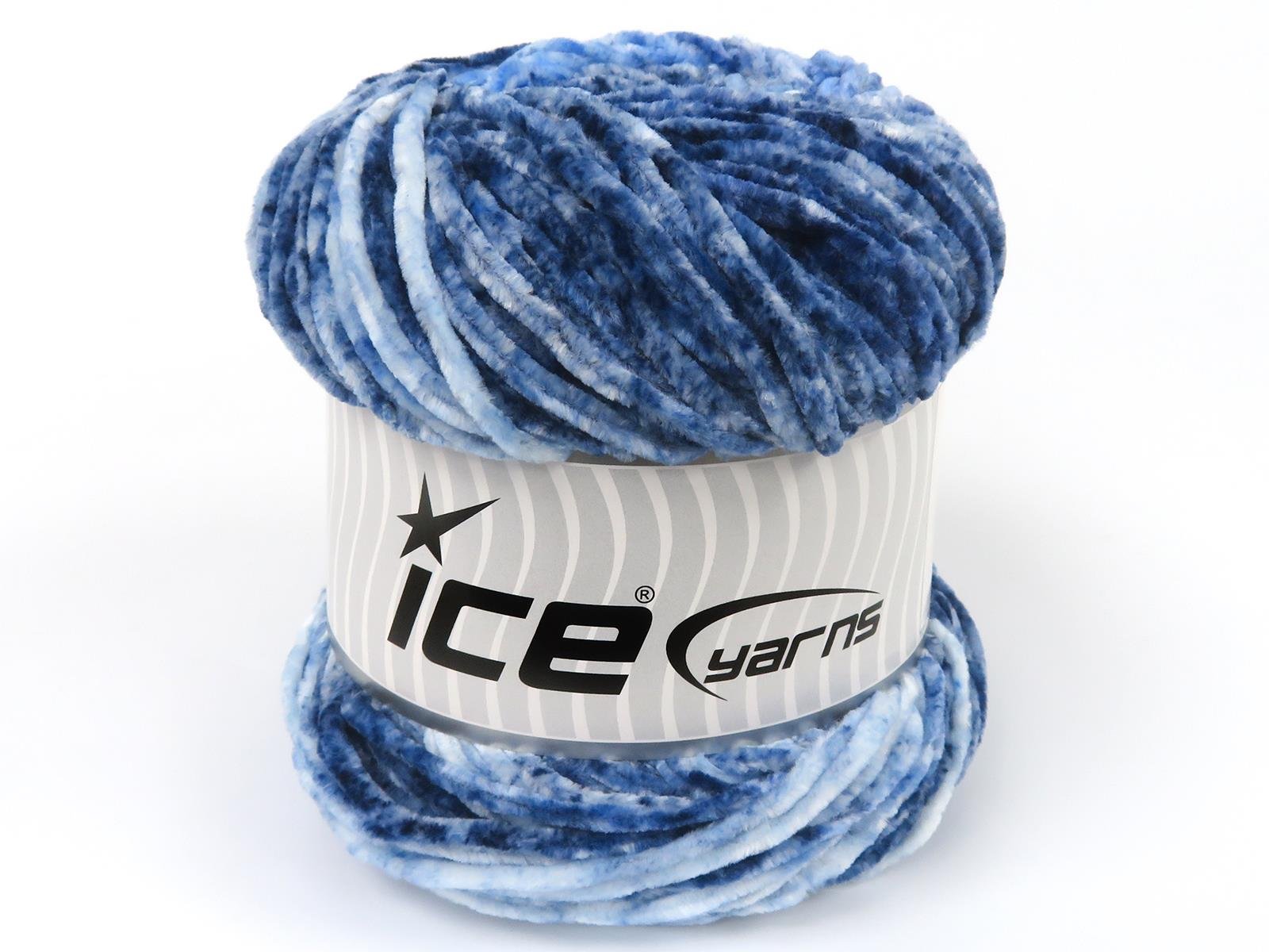 Lot of 2 x 150gr Skeins Ice Yarns CHENILLE SPLASH (100% MicroFiber) Yarn Blue Shades