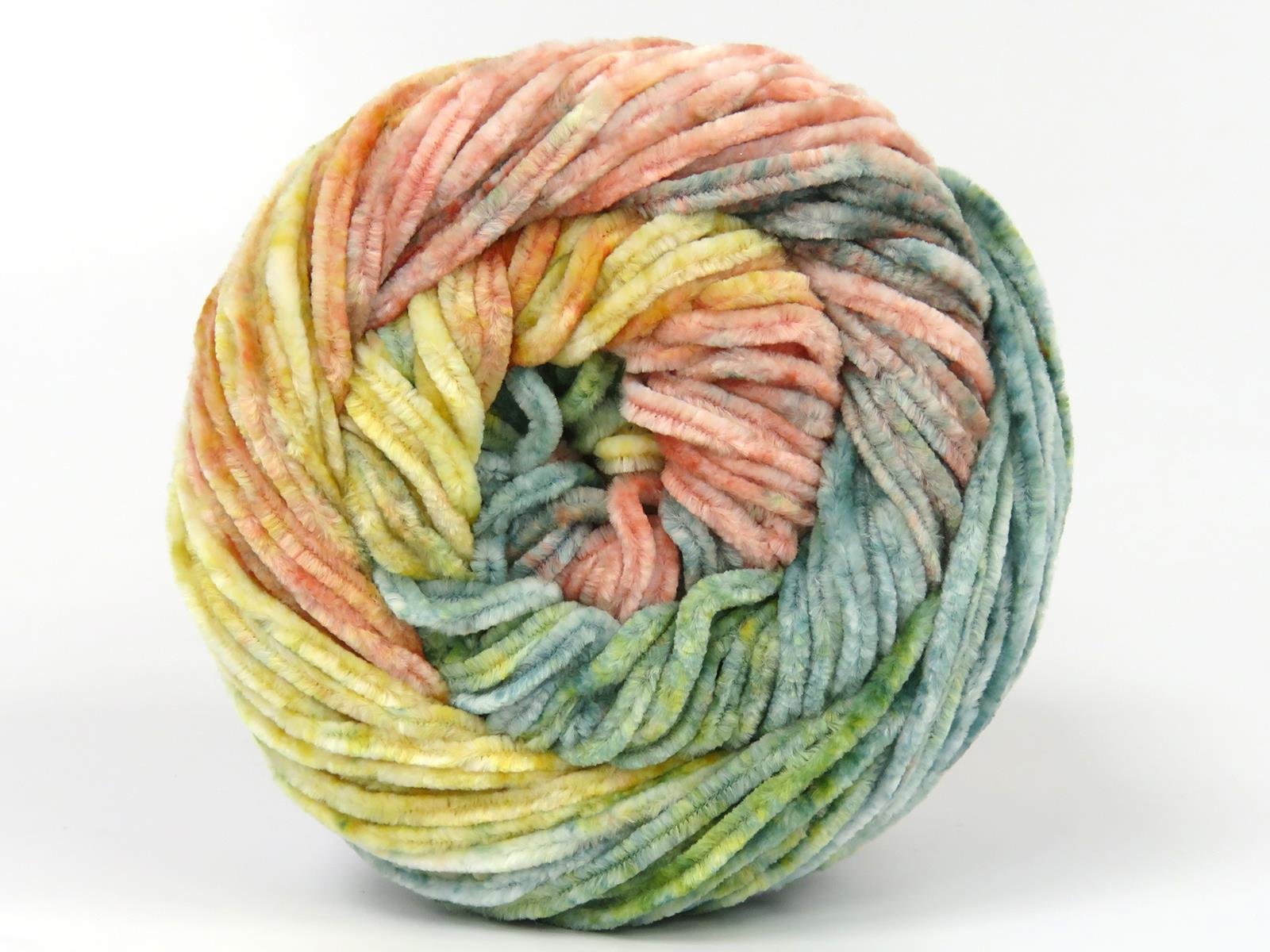 Lot of 2 x 150gr Skeins Ice Yarns CHENILLE SPLASH (100% MicroFiber) Yarn Green Shades Salmon Shades Yellow Shades