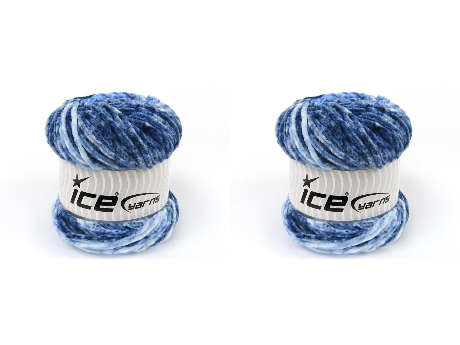 Lot of 2 x 150gr Skeins Ice Yarns CHENILLE SPLASH (100% MicroFiber) Yarn Blue Shades