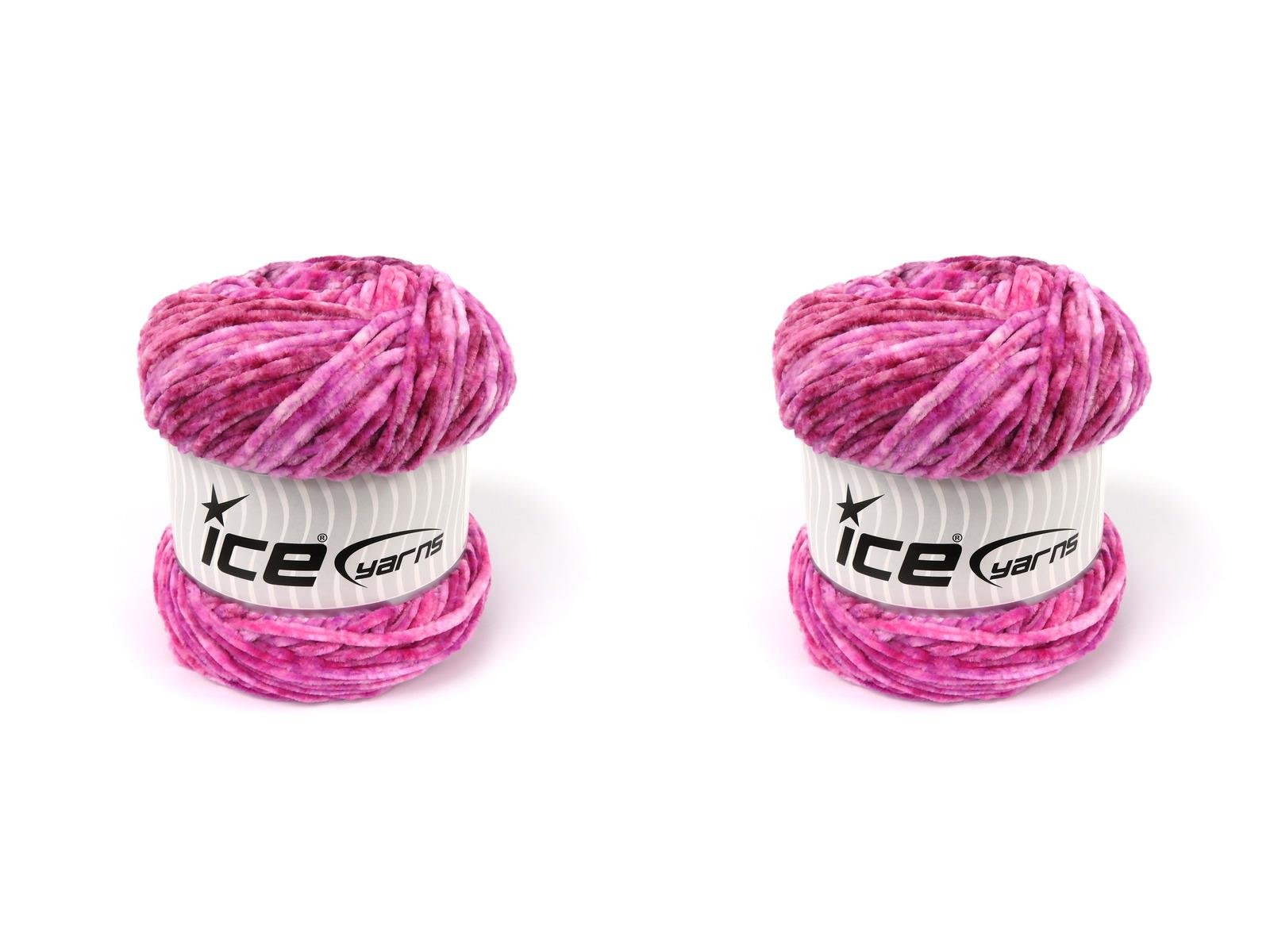 Lot of 2 x 150gr Skeins Ice Yarns CHENILLE SPLASH (100% MicroFiber) Yarn Pink Shades