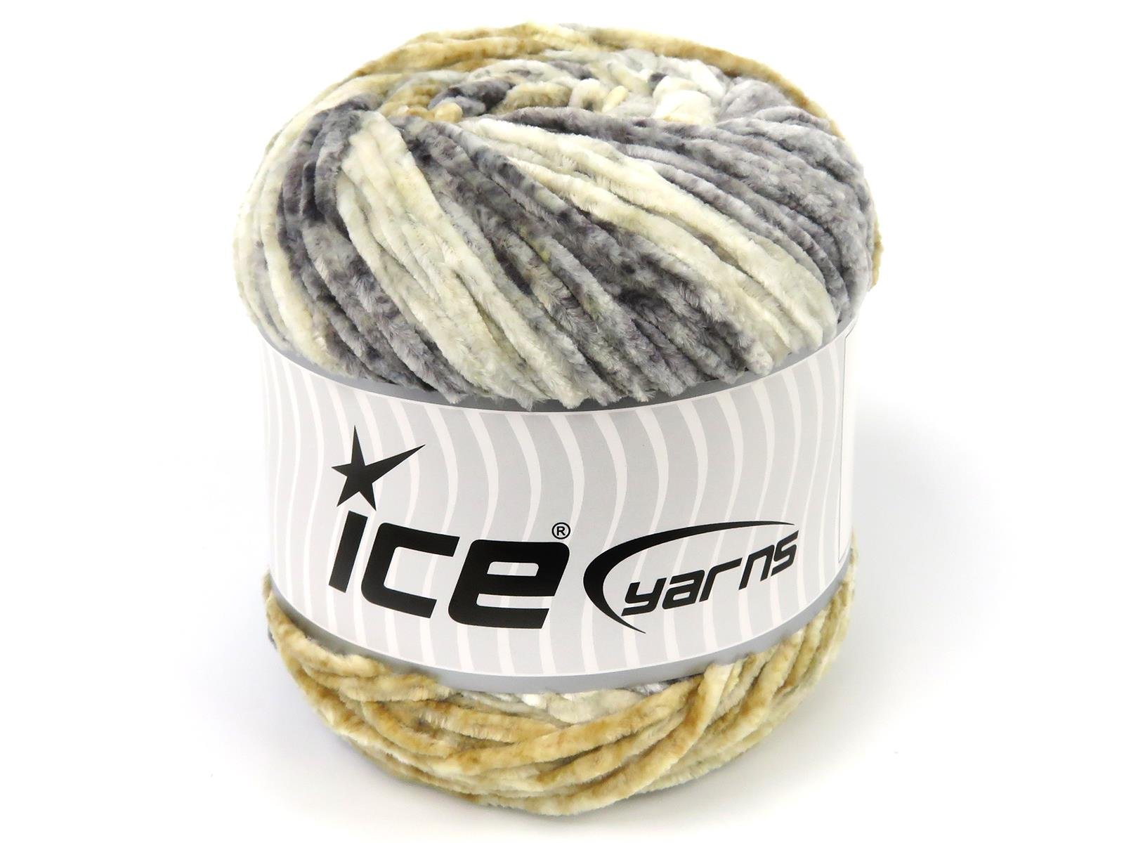Lot of 2 x 150gr Skeins Ice Yarns CHENILLE SPLASH (100% MicroFiber) Yarn Grey Shades Cream Shades