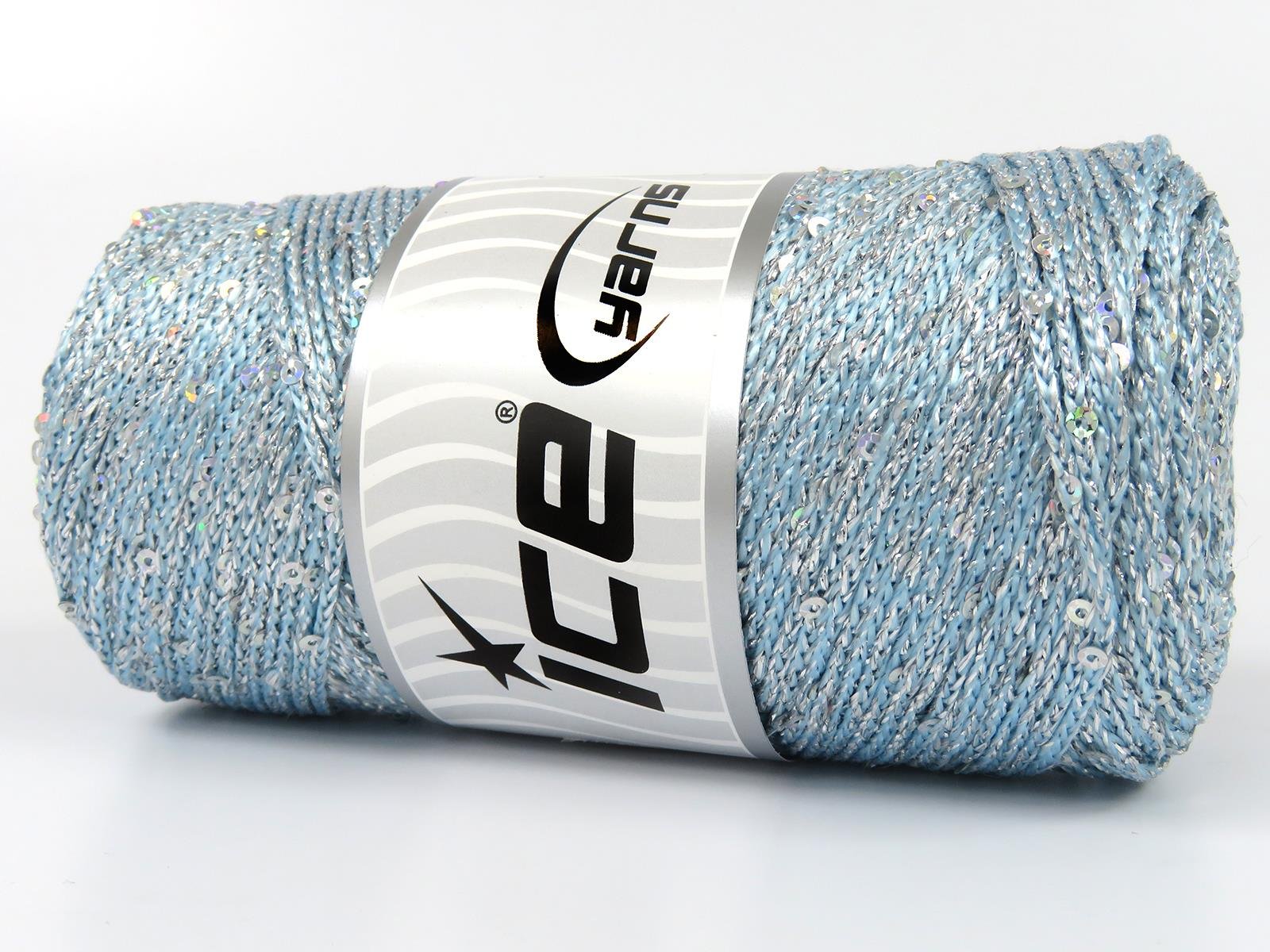 Lot of 2 x 200gr Skeins Ice Yarns MACRAME GLITZ PAILLETTE (10% Paillette) Yarn Light Blue