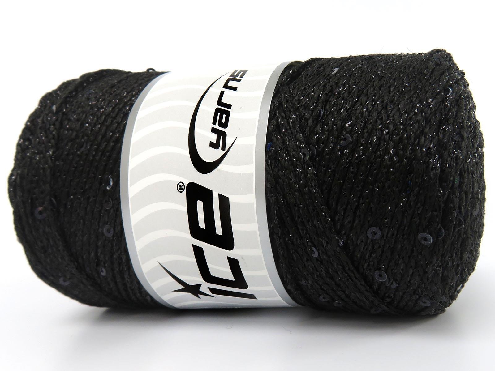 Lot of 2 x 200gr Skeins Ice Yarns MACRAME GLITZ PAILLETTE (10% Paillette) Yarn Black