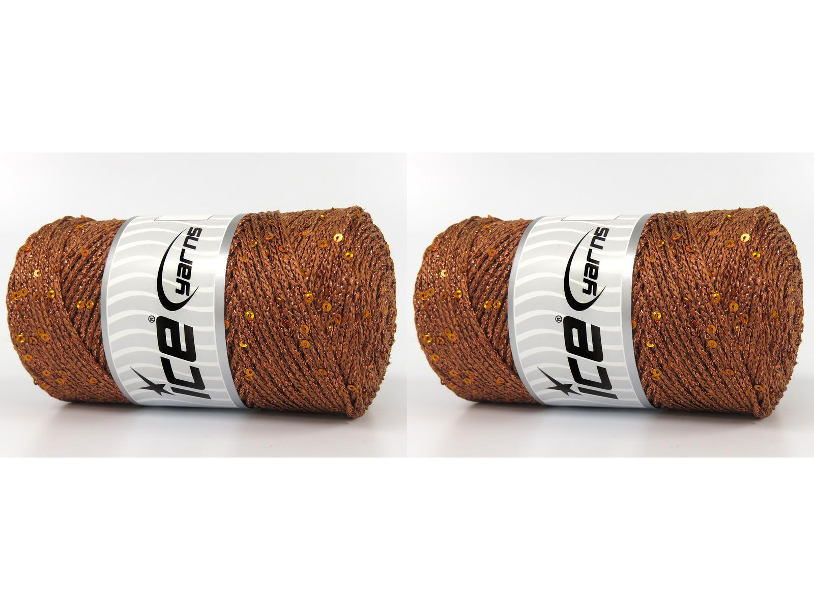 Lot of 2 x 200gr Skeins Ice Yarns MACRAME GLITZ PAILLETTE (10% Paillette) Yarn Copper