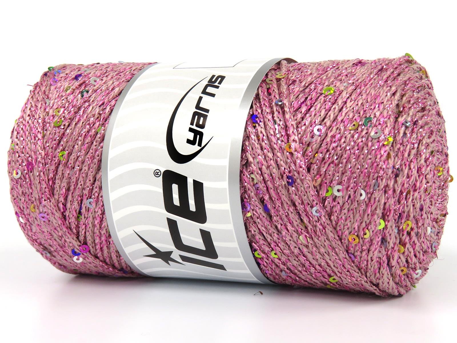 Lot of 2 x 200gr Skeins Ice Yarns MACRAME GLITZ PAILLETTE (10% Paillette) Yarn Pink