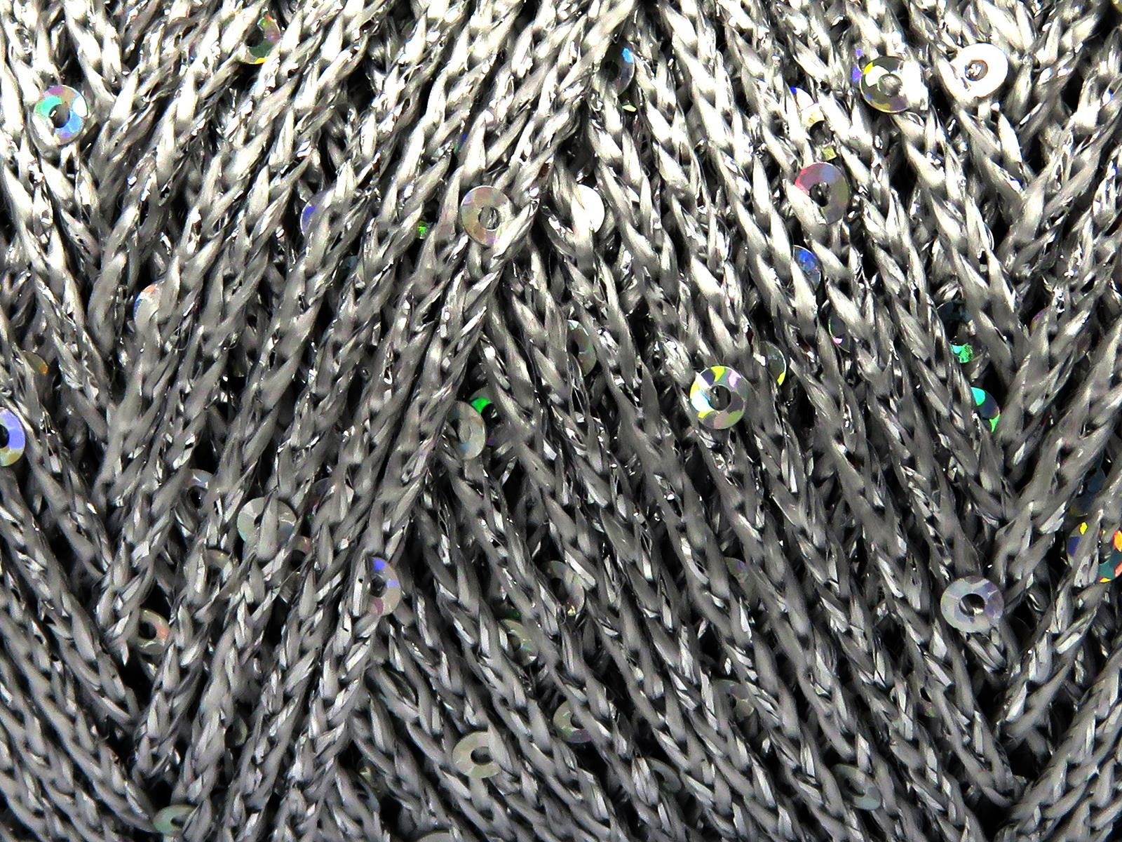 Lot of 2 x 200gr Skeins Ice Yarns MACRAME GLITZ PAILLETTE (10% Paillette) Yarn Silver Grey