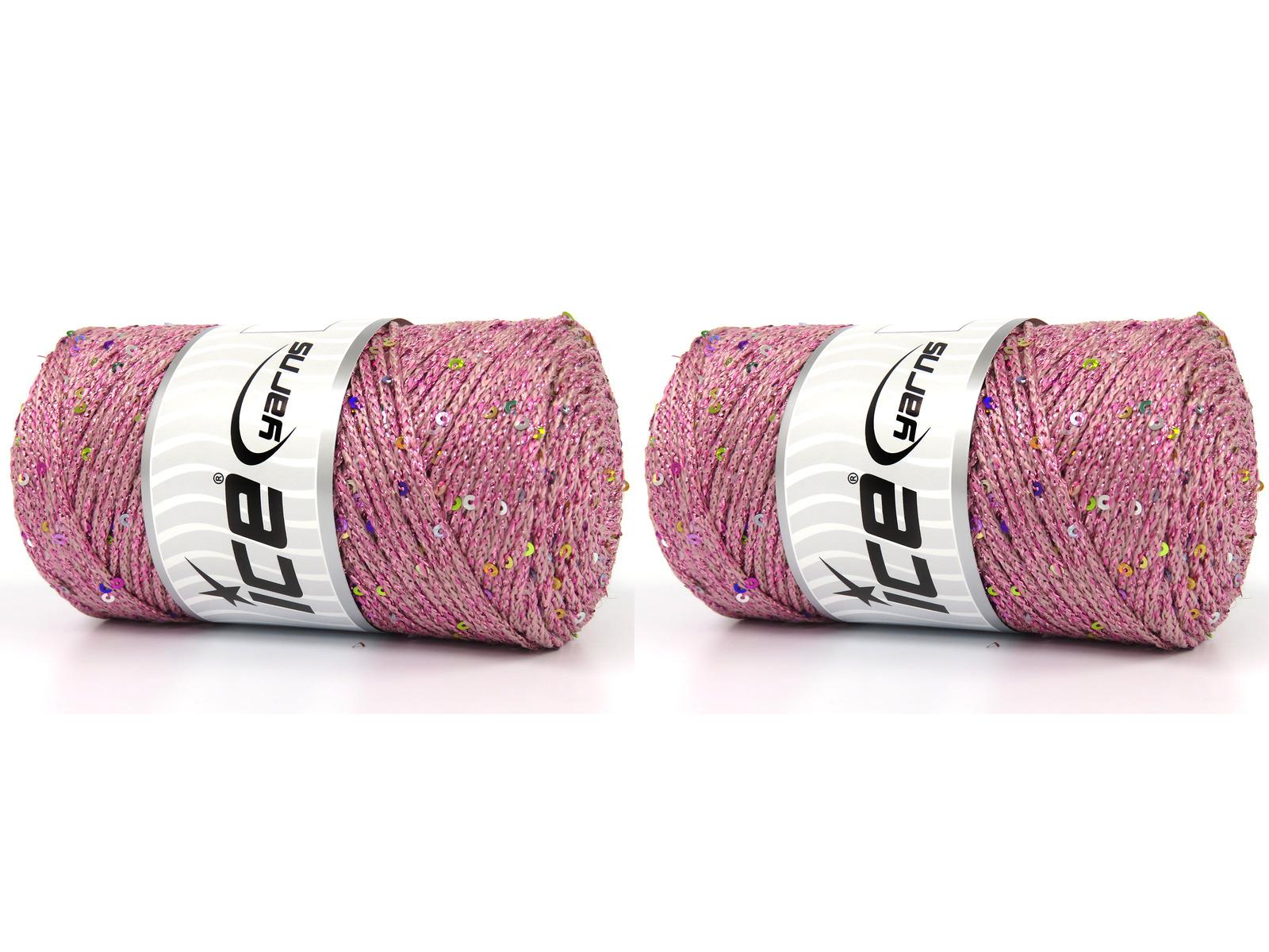 Lot of 2 x 200gr Skeins Ice Yarns MACRAME GLITZ PAILLETTE (10% Paillette) Yarn Pink