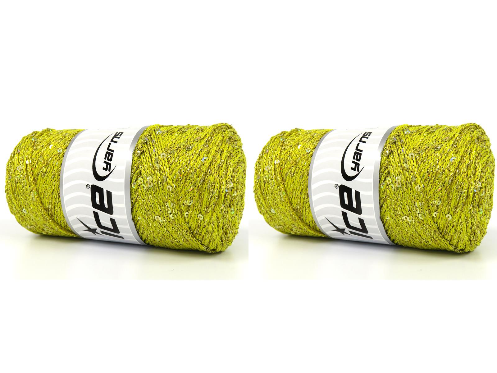 Lot of 2 x 200gr Skeins Ice Yarns MACRAME GLITZ PAILLETTE (10% Paillette) Yarn Olive Green