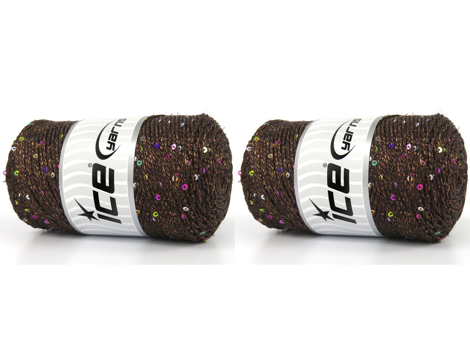 Lot of 2 x 200gr Skeins Ice Yarns MACRAME GLITZ PAILLETTE (10% Paillette) Yarn Brown