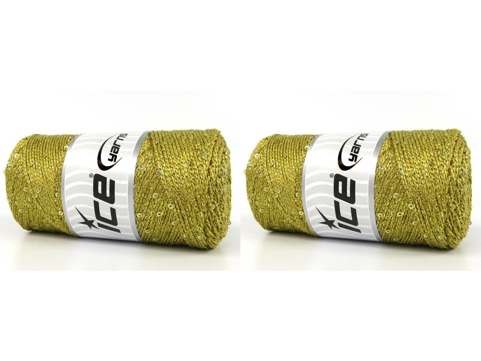 Lot of 2 x 200gr Skeins Ice Yarns MACRAME GLITZ PAILLETTE (10% Paillette) Yarn Gold