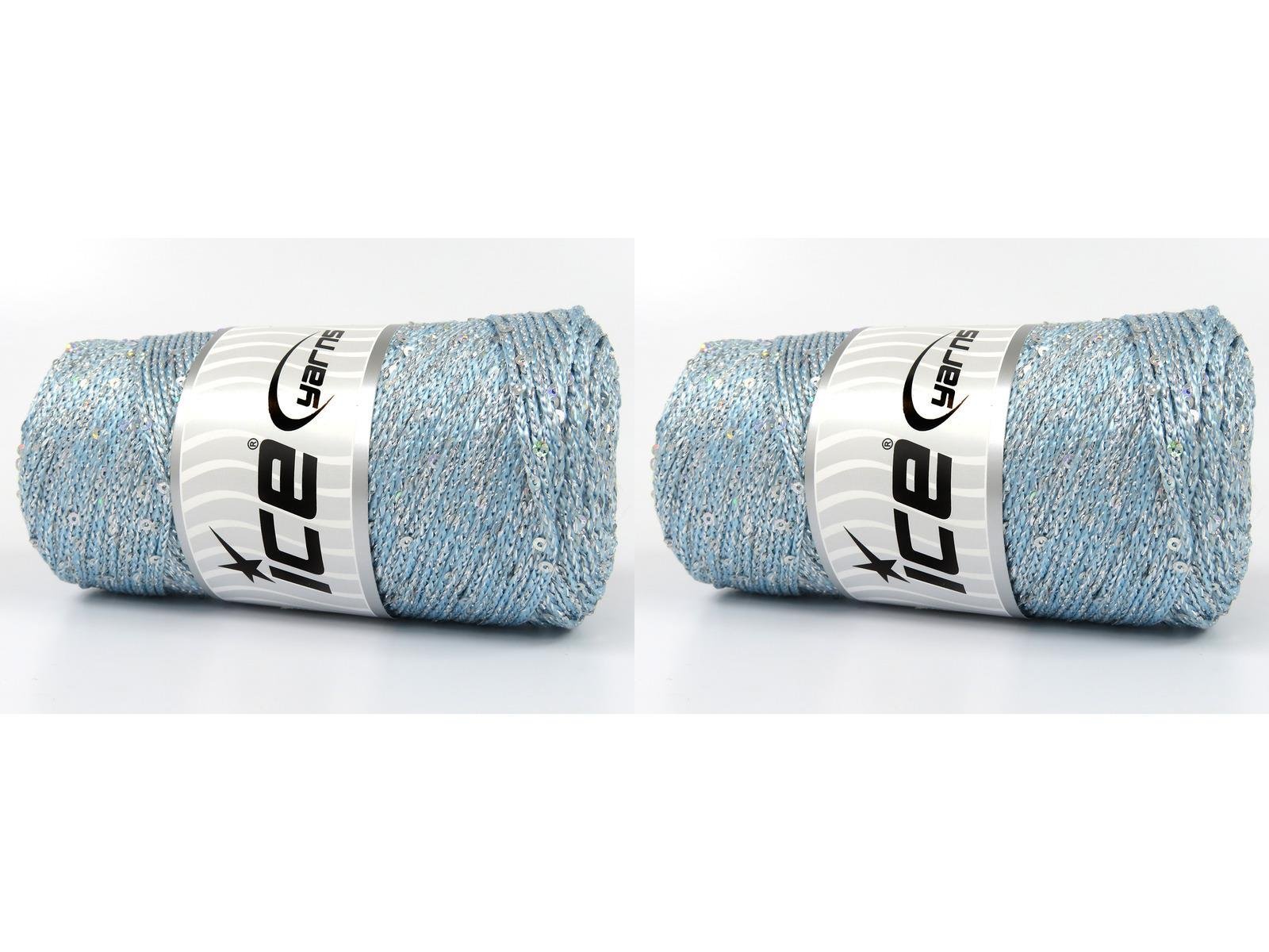 Lot of 2 x 200gr Skeins Ice Yarns MACRAME GLITZ PAILLETTE (10% Paillette) Yarn Light Blue