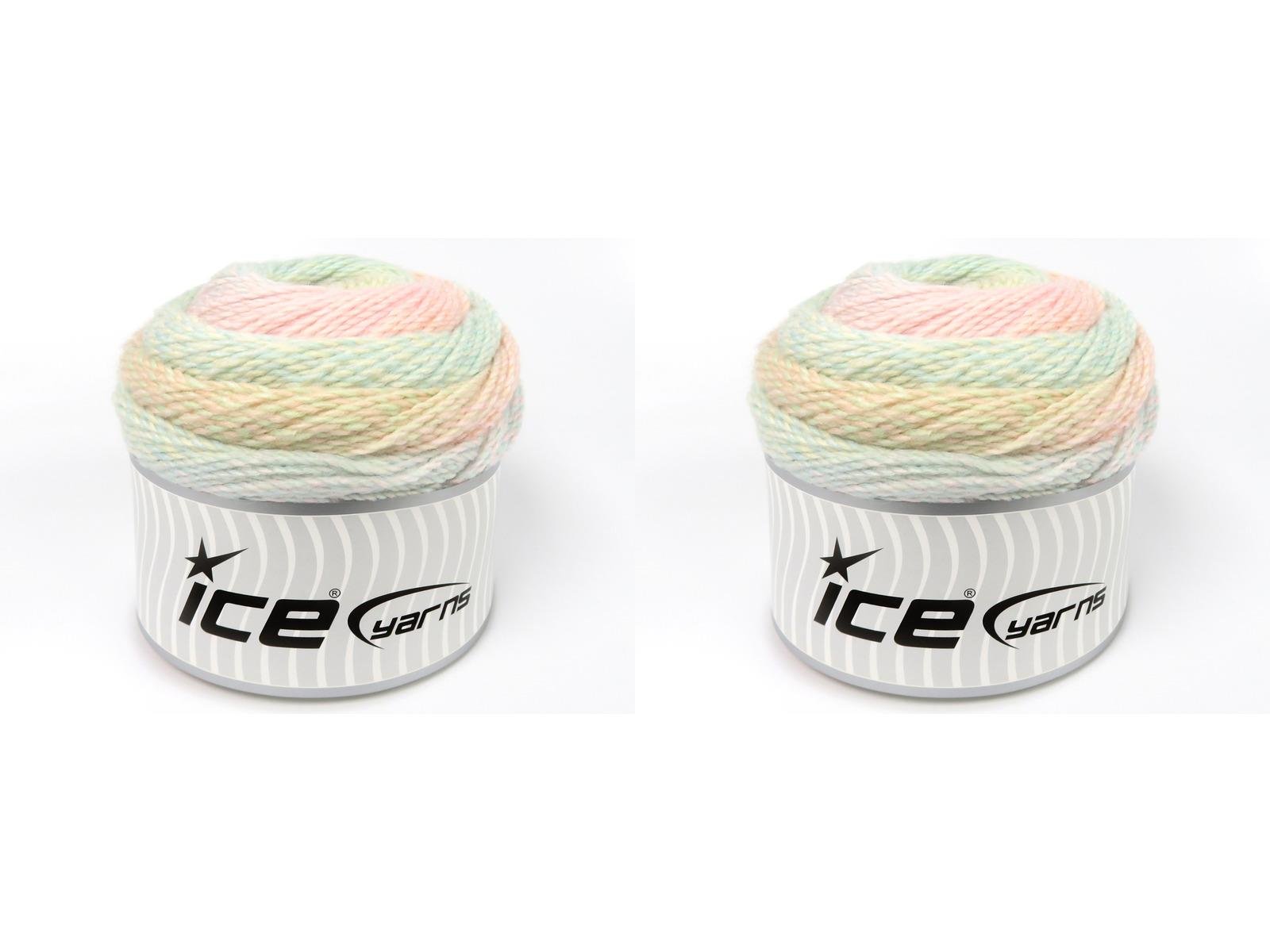 Lot of 2 x 200gr Skeins Ice Yarns MOSAIC COTTON (43% Cotton) Yarn Pastel Colors
