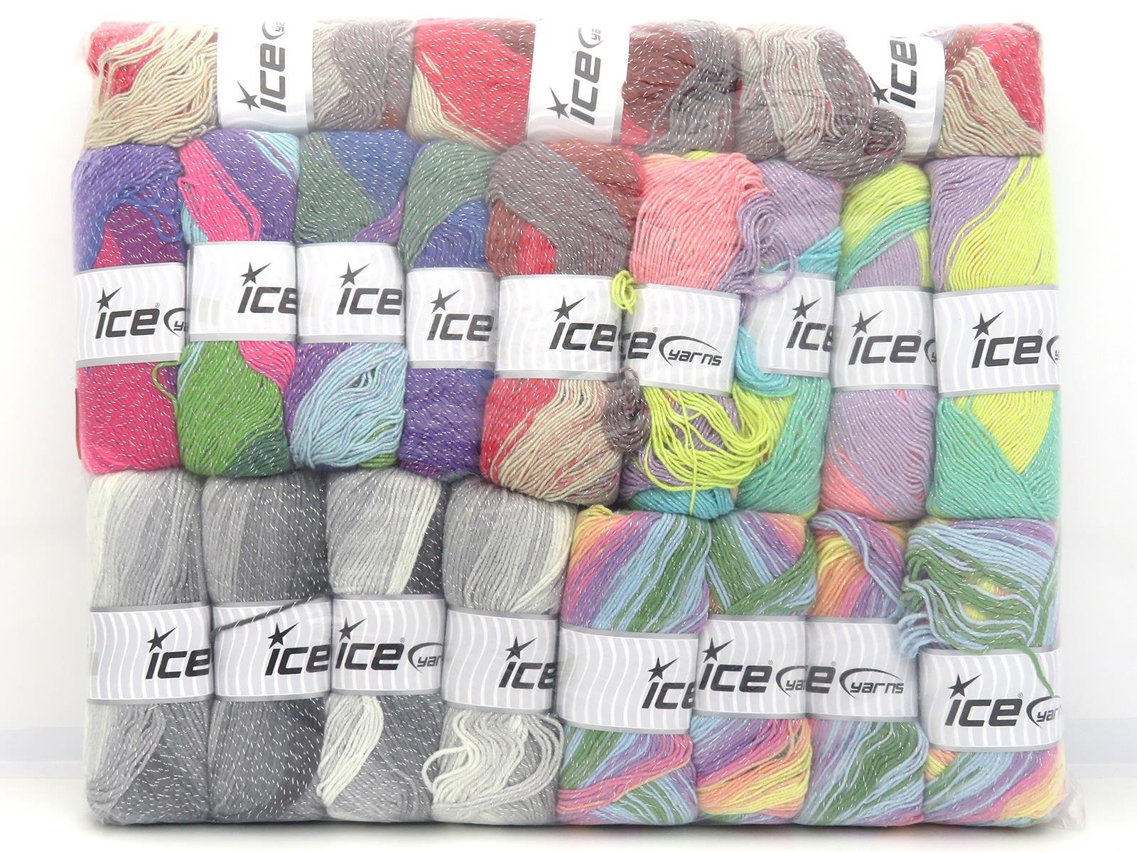 Lot of 20 x 100gr Skeins Ice Yarns Magic Glitz Yarns MAGIC GLITZ Yarn Multicolor