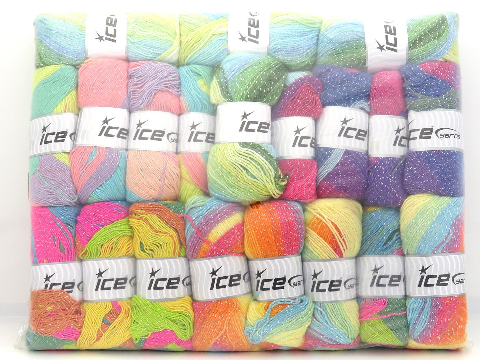 Lot of 20 x 100gr Skeins Ice Yarns Magic Glitz Yarns MAGIC GLITZ Yarn Multicolor