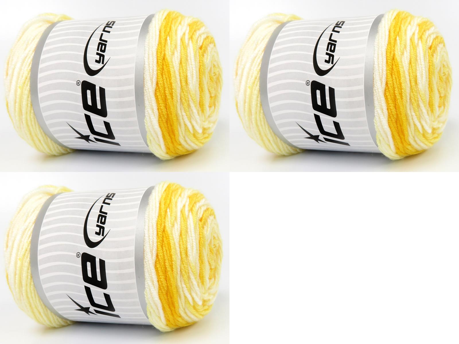 Lot of 3 x 100gr Skeins Ice Yarns BABY DREAM BATIK Yarn Yellow Shades White