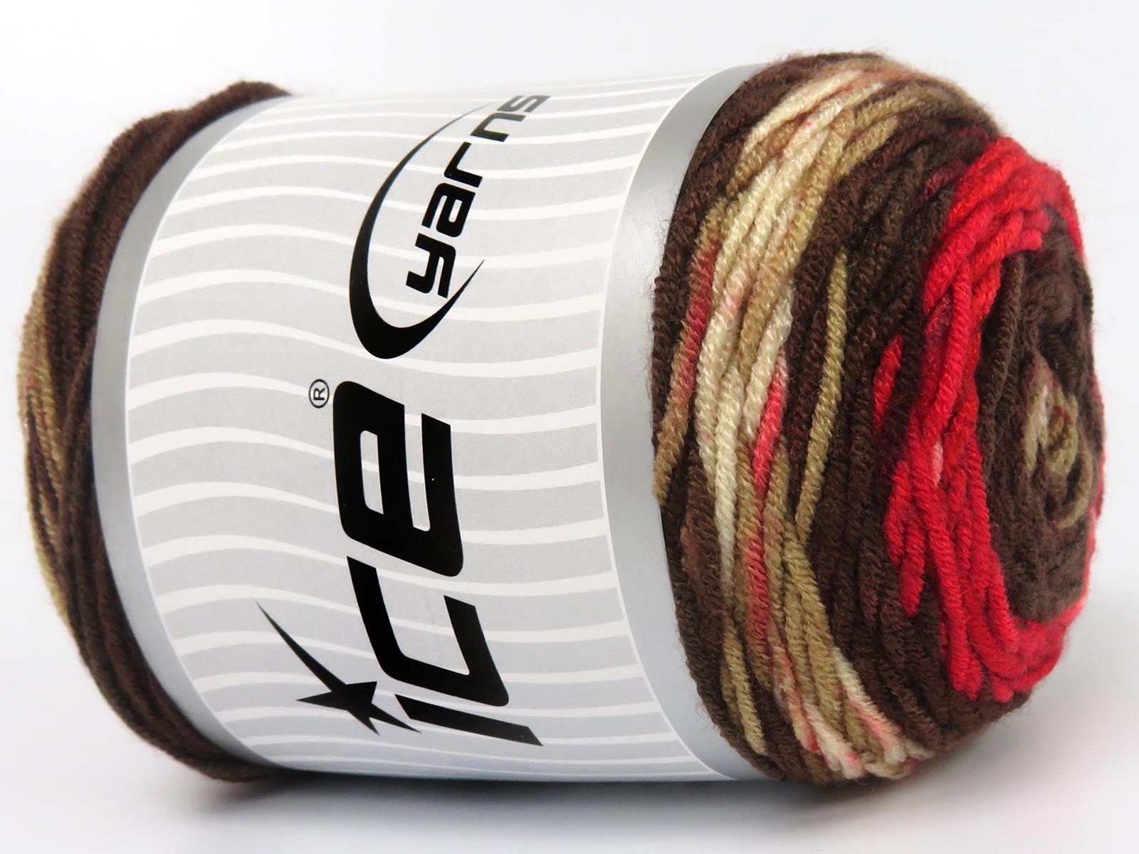 Lot of 3 x 100gr Skeins Ice Yarns BABY DREAM BATIK Yarn Brown Shades Cream Red
