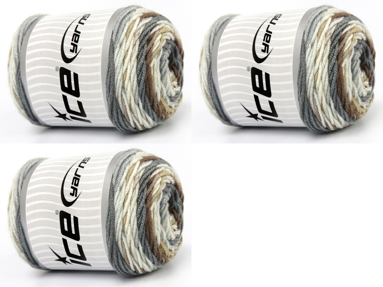 Lot of 3 x 100gr Skeins Ice Yarns BABY DREAM BATIK Yarn Camel Shades Grey Shades White