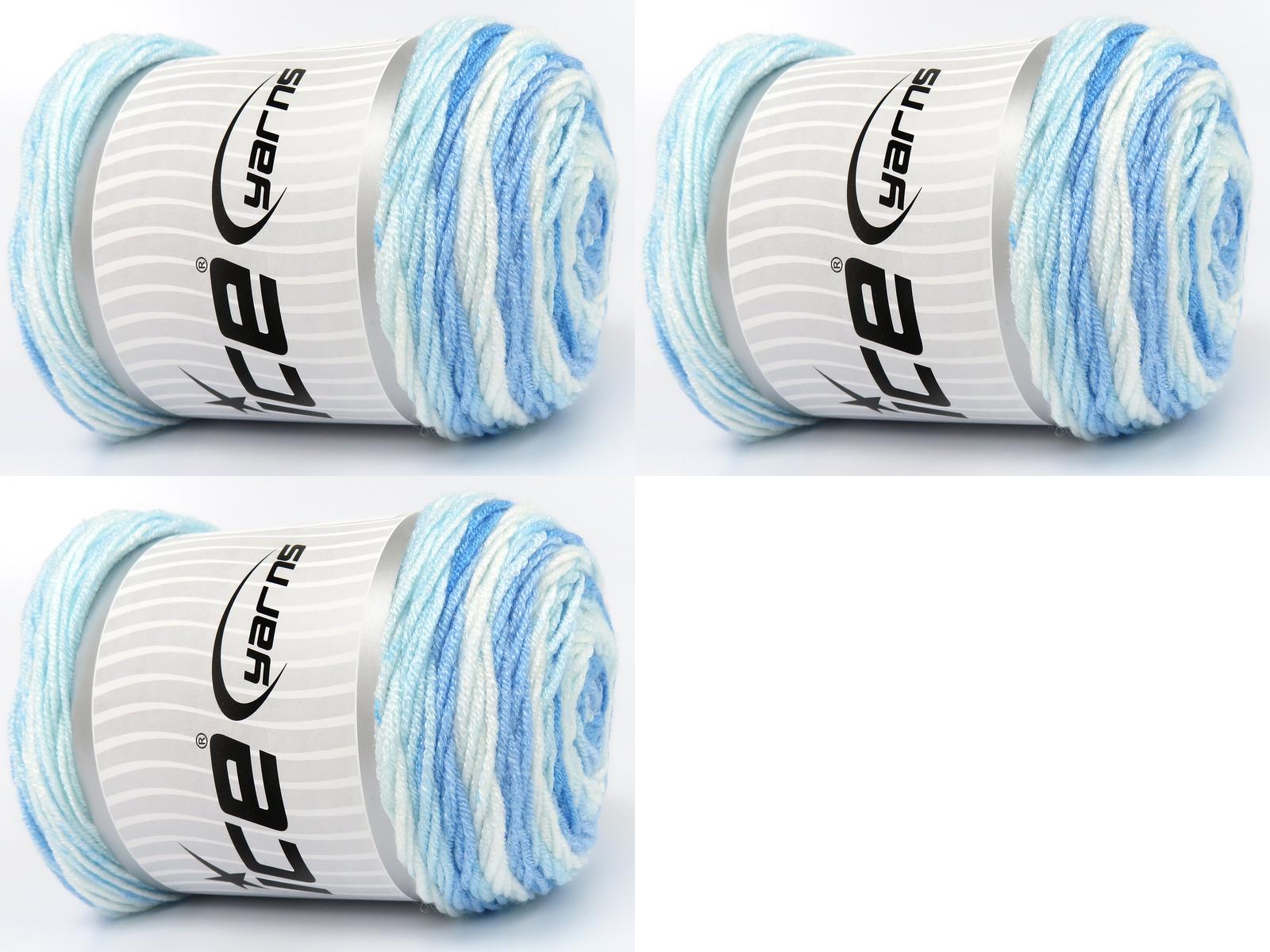 Lot of 3 x 100gr Skeins Ice Yarns BABY DREAM BATIK Yarn Blue Shades White