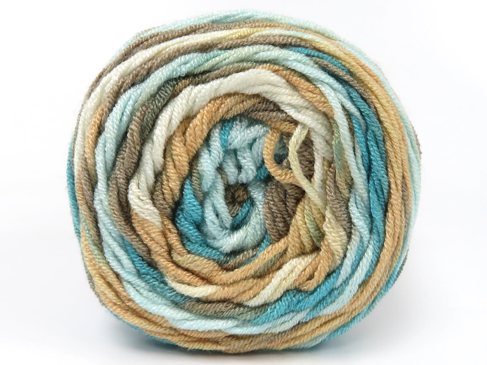 Lot of 3 x 100gr Skeins Ice Yarns BABY DREAM BATIK Yarn Camel Shades Turquoise Shades White