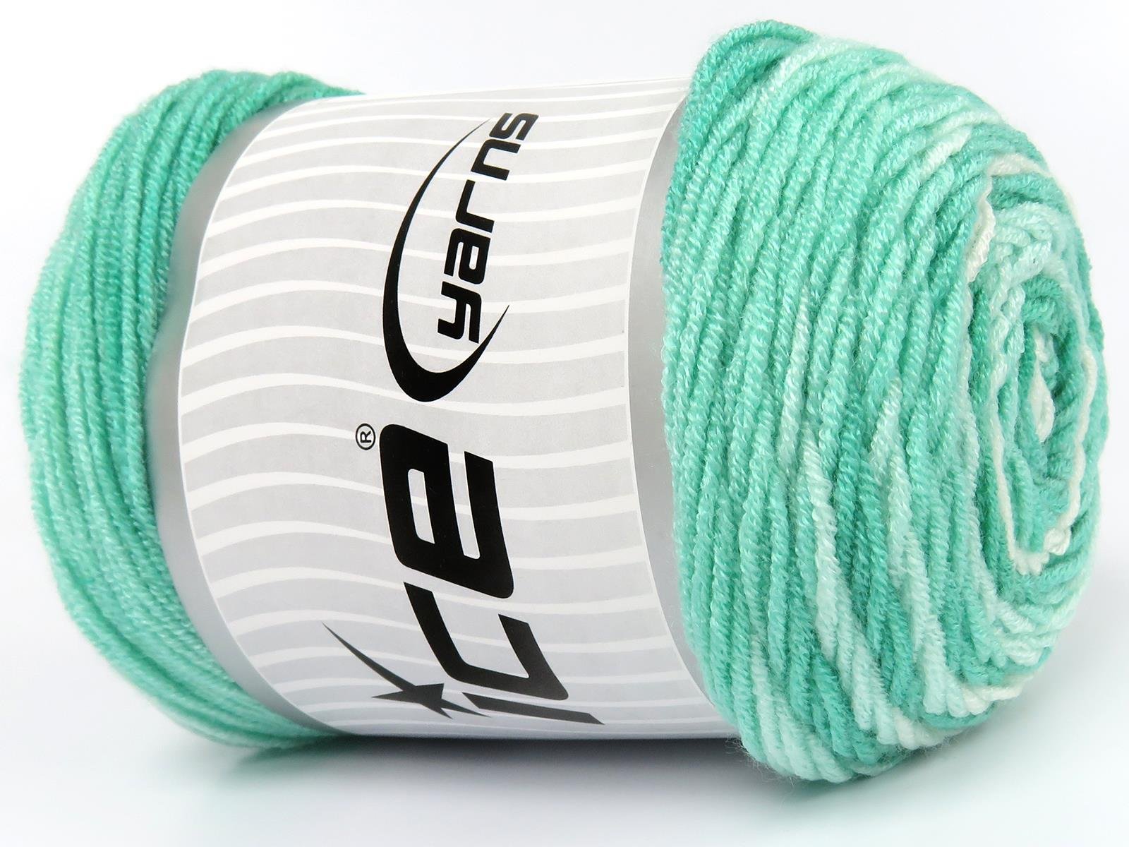 Lot of 3 x 100gr Skeins Ice Yarns BABY DREAM BATIK Yarn Green Shades White
