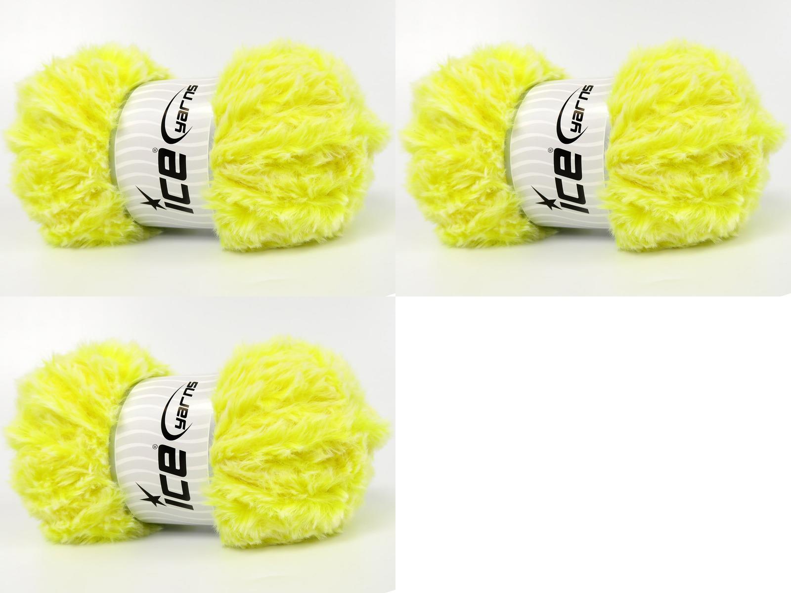 Lot of 3 x 100gr Skeins Ice Yarns BUNNY FUR Hand Knitting Yarn Neon Yellow