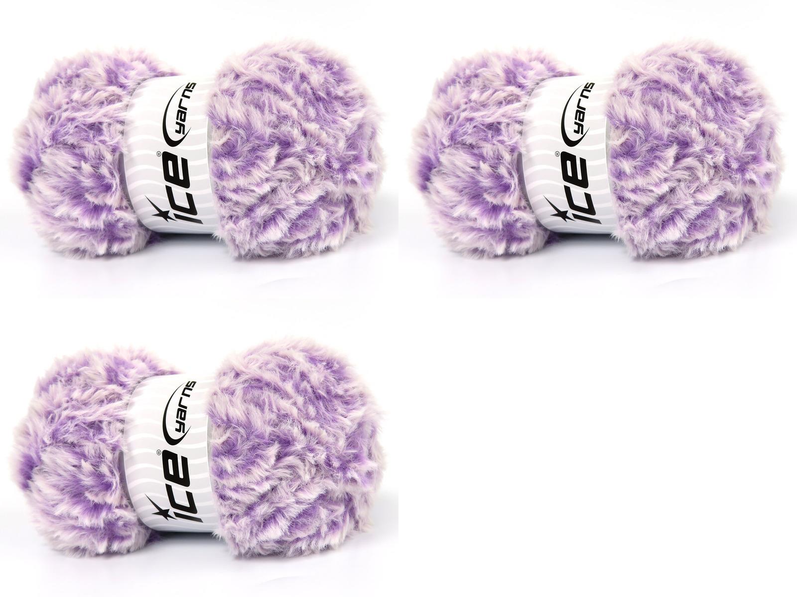 Lot of 3 x 100gr Skeins Ice Yarns BUNNY FUR Hand Knitting Yarn Lilac White