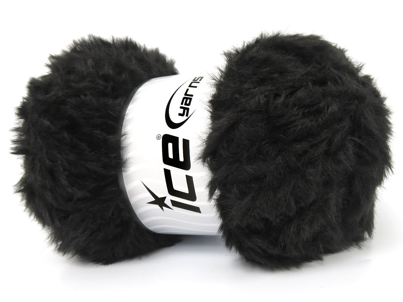 Lot of 3 x 100gr Skeins Ice Yarns BUNNY FUR Hand Knitting Yarn Black