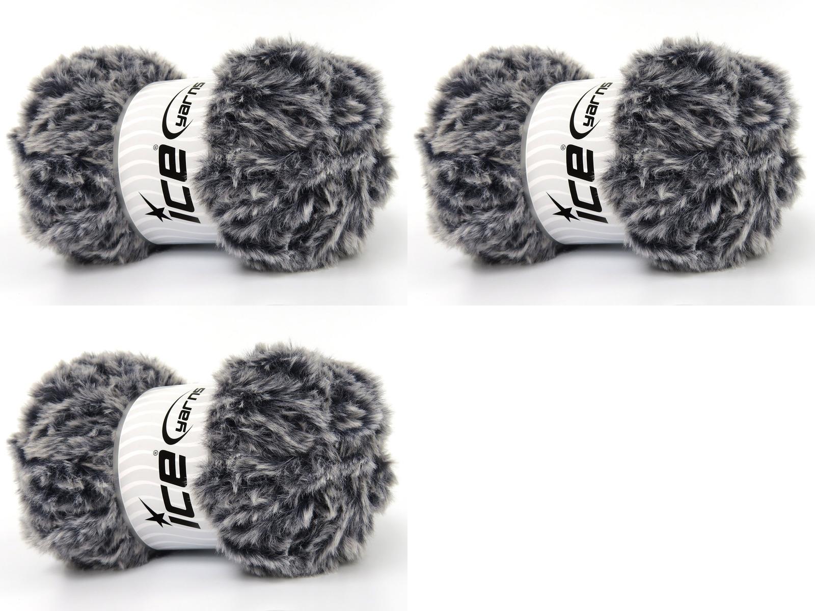 Lot of 3 x 100gr Skeins Ice Yarns BUNNY FUR Hand Knitting Yarn Navy White