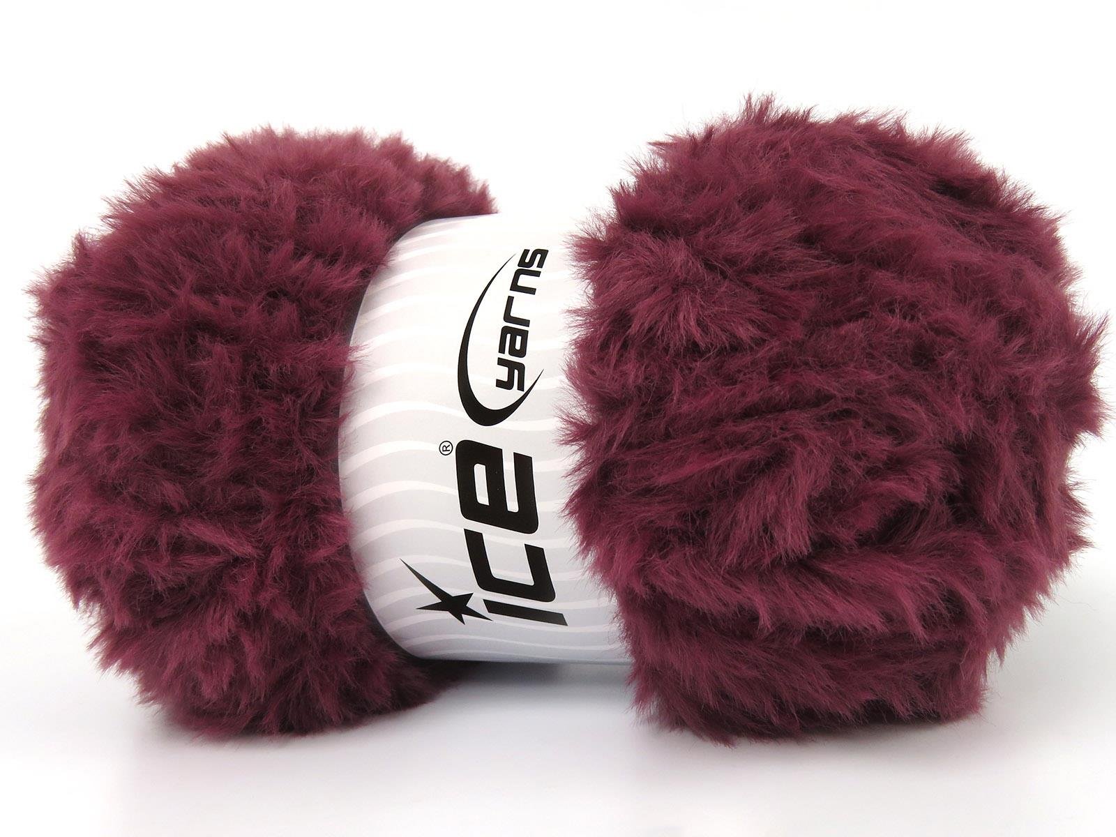 Lot of 3 x 100gr Skeins Ice Yarns BUNNY FUR Hand Knitting Yarn Maroon