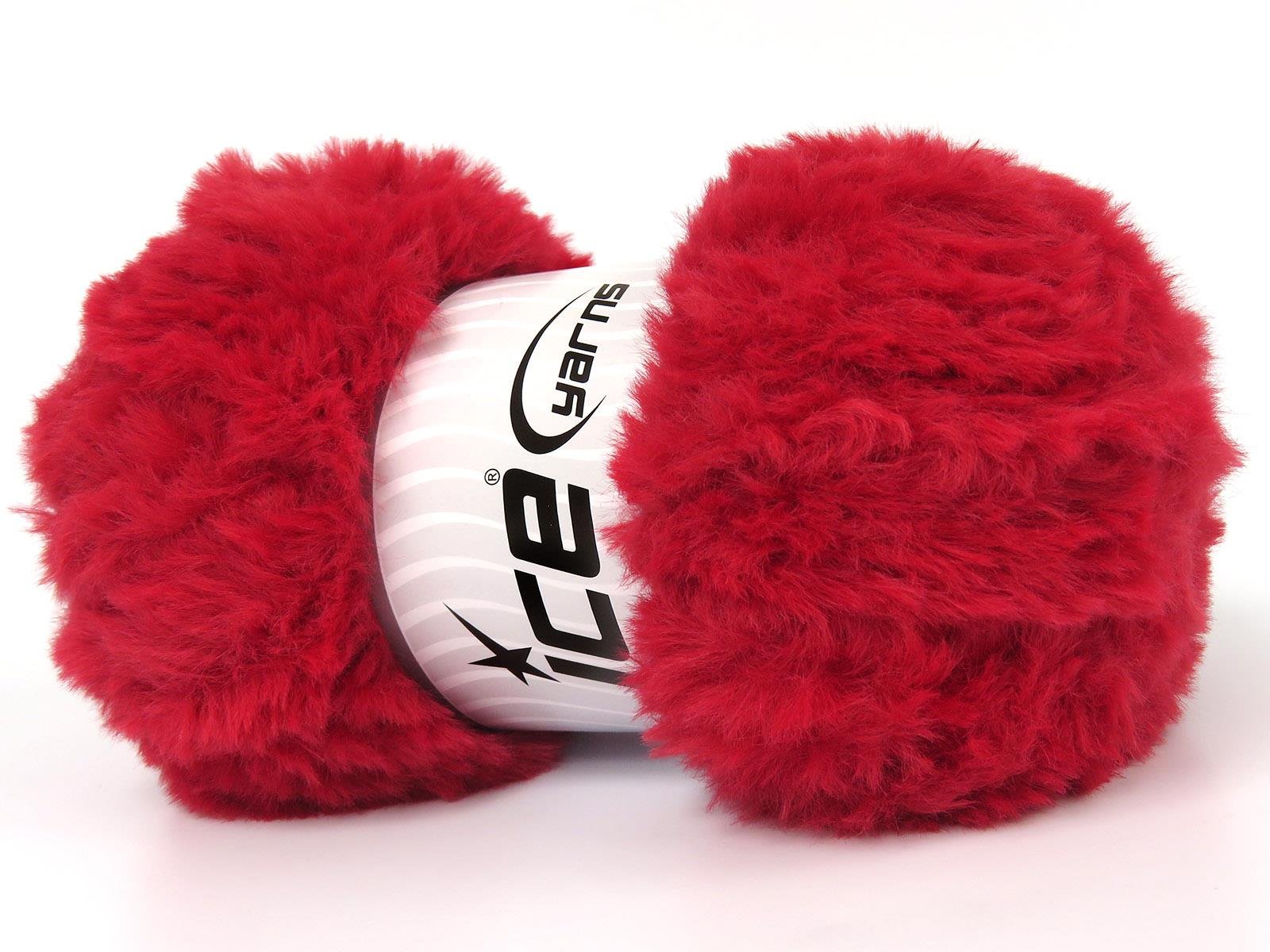 Lot of 3 x 100gr Skeins Ice Yarns BUNNY FUR Hand Knitting Yarn Red