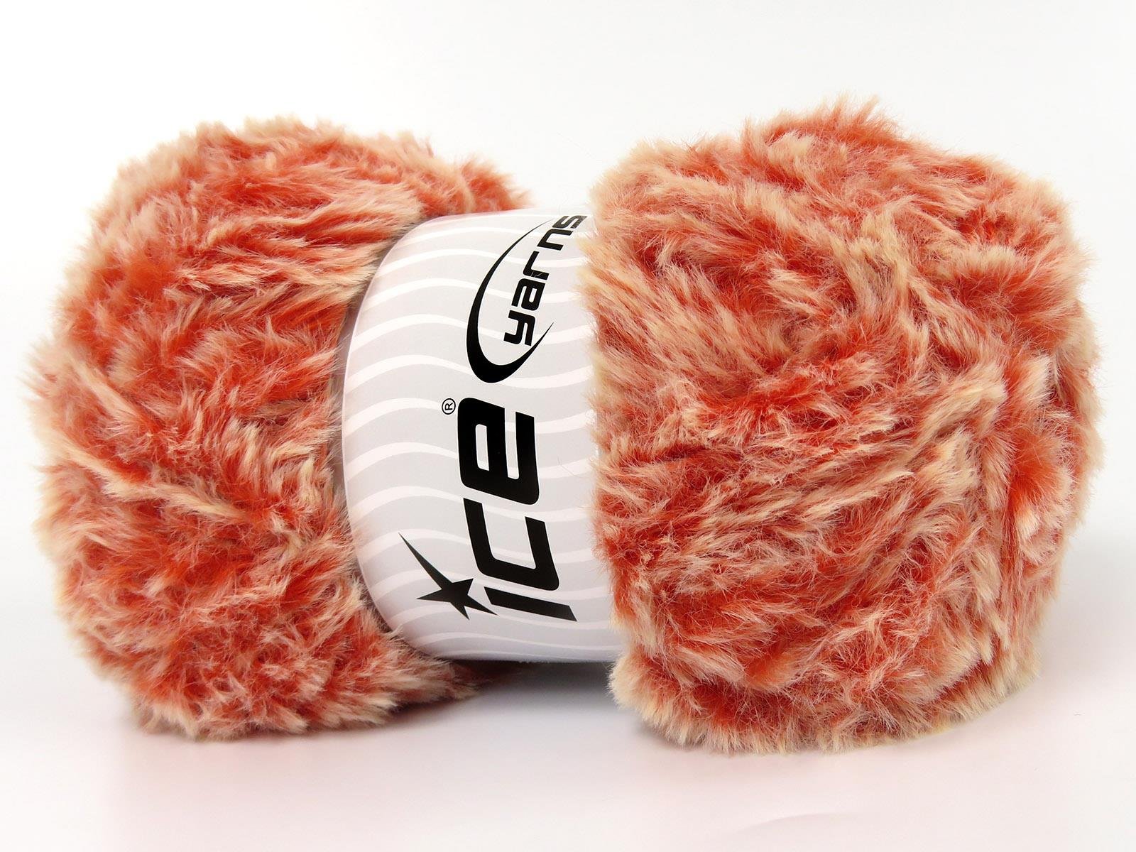 Lot of 3 x 100gr Skeins Ice Yarns BUNNY FUR Hand Knitting Yarn Orange