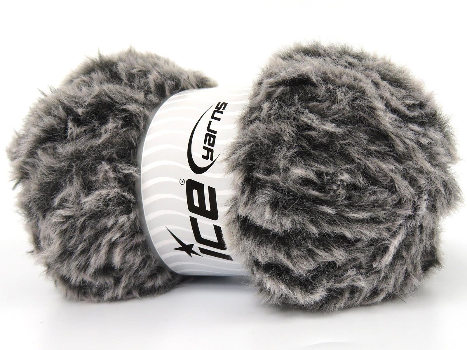 Lot of 3 x 100gr Skeins Ice Yarns BUNNY FUR Hand Knitting Yarn Dark Grey White