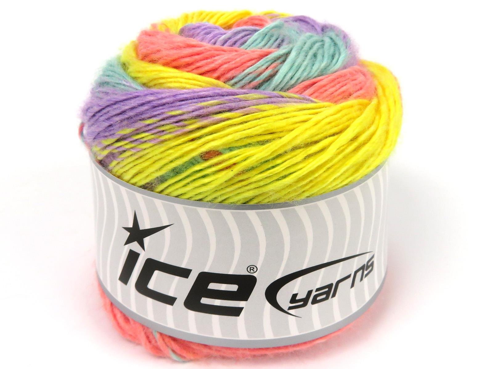 Lot of 3 x 100gr Skeins Ice Yarns CAKES NAPOLITANO Yarn Mint Green Yellow Light Salmon Lilac