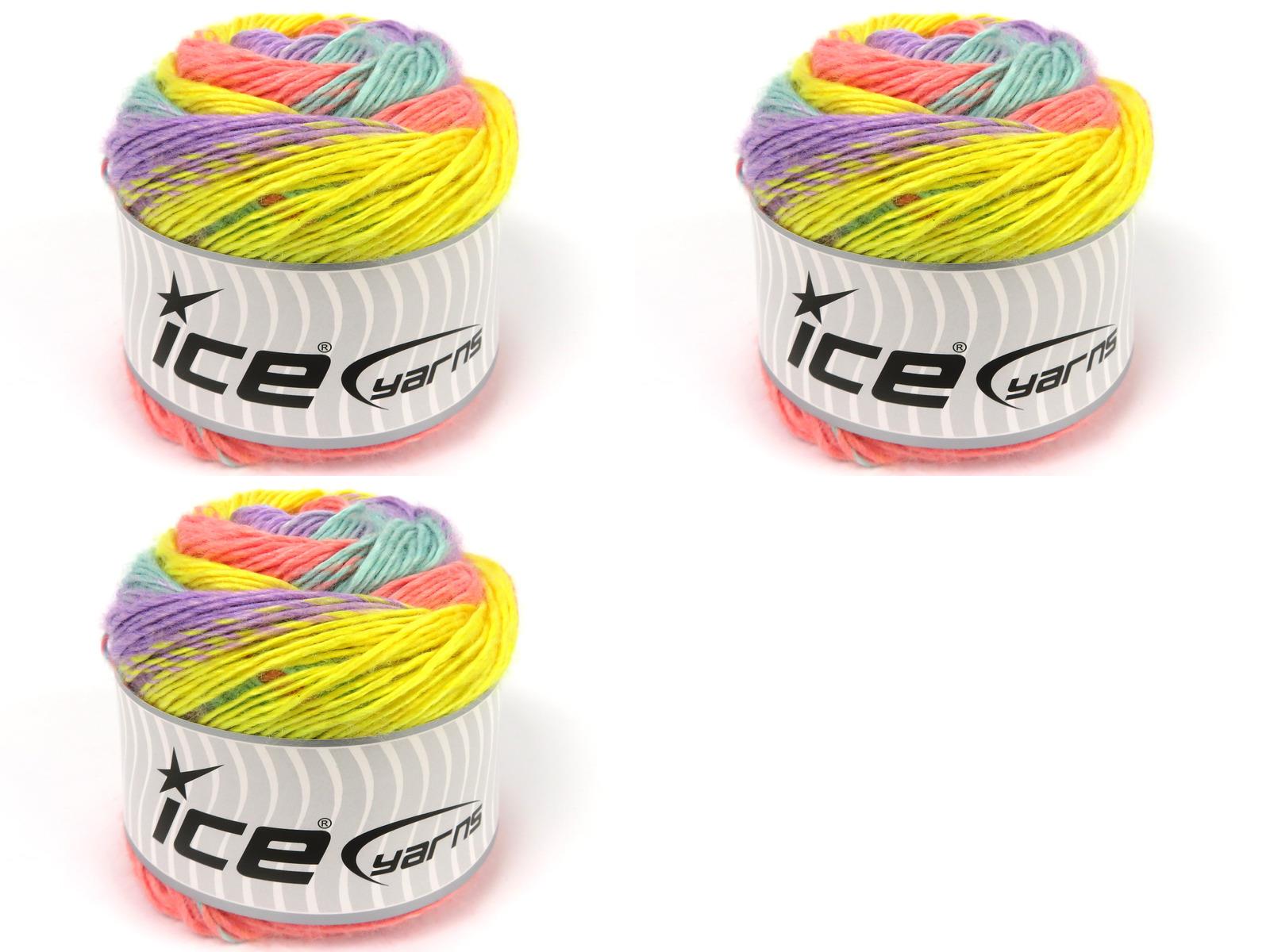 Lot of 3 x 100gr Skeins Ice Yarns CAKES NAPOLITANO Yarn Mint Green Yellow Light Salmon Lilac
