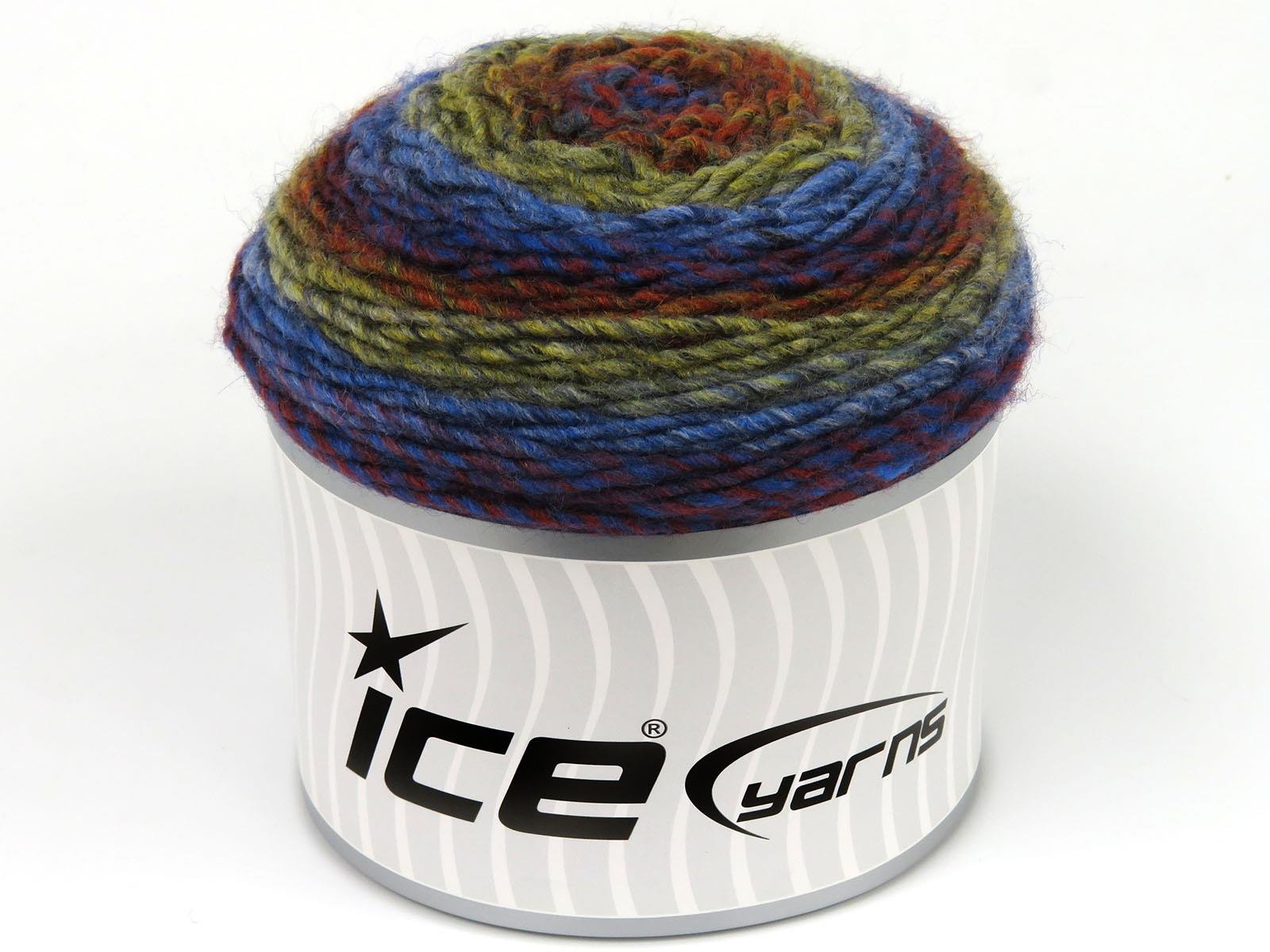 Lot of 3 x 100gr Skeins Ice Yarns CAKES MELANGE (15% Wool) Yarn Gold Blue Shades Green Red Grey