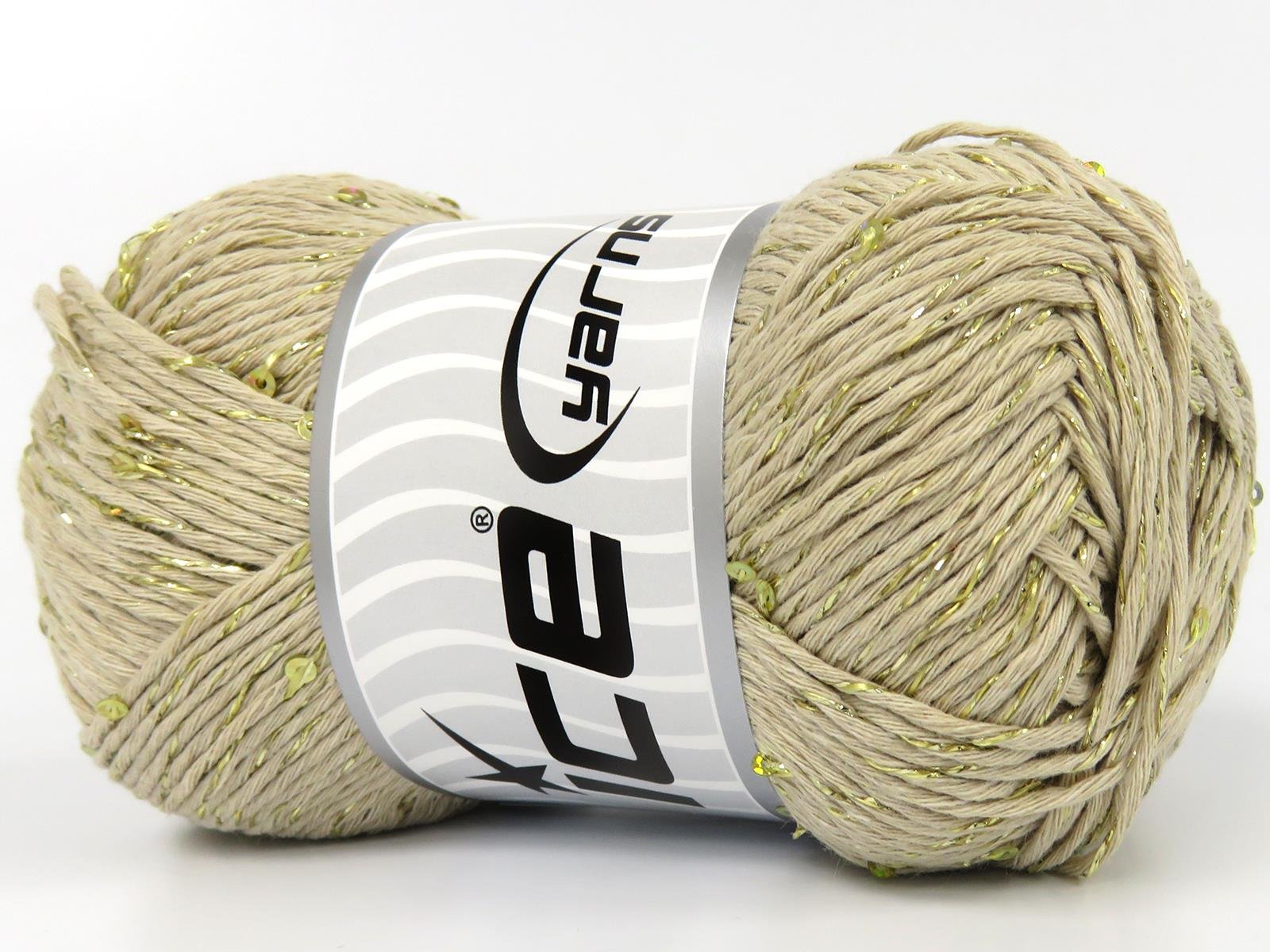 Lot of 3 x 100gr Skeins Ice Yarns NATURAL COTTON PAILLETTE (85%Cotton 5% Paillette) Yarn Dark Cream