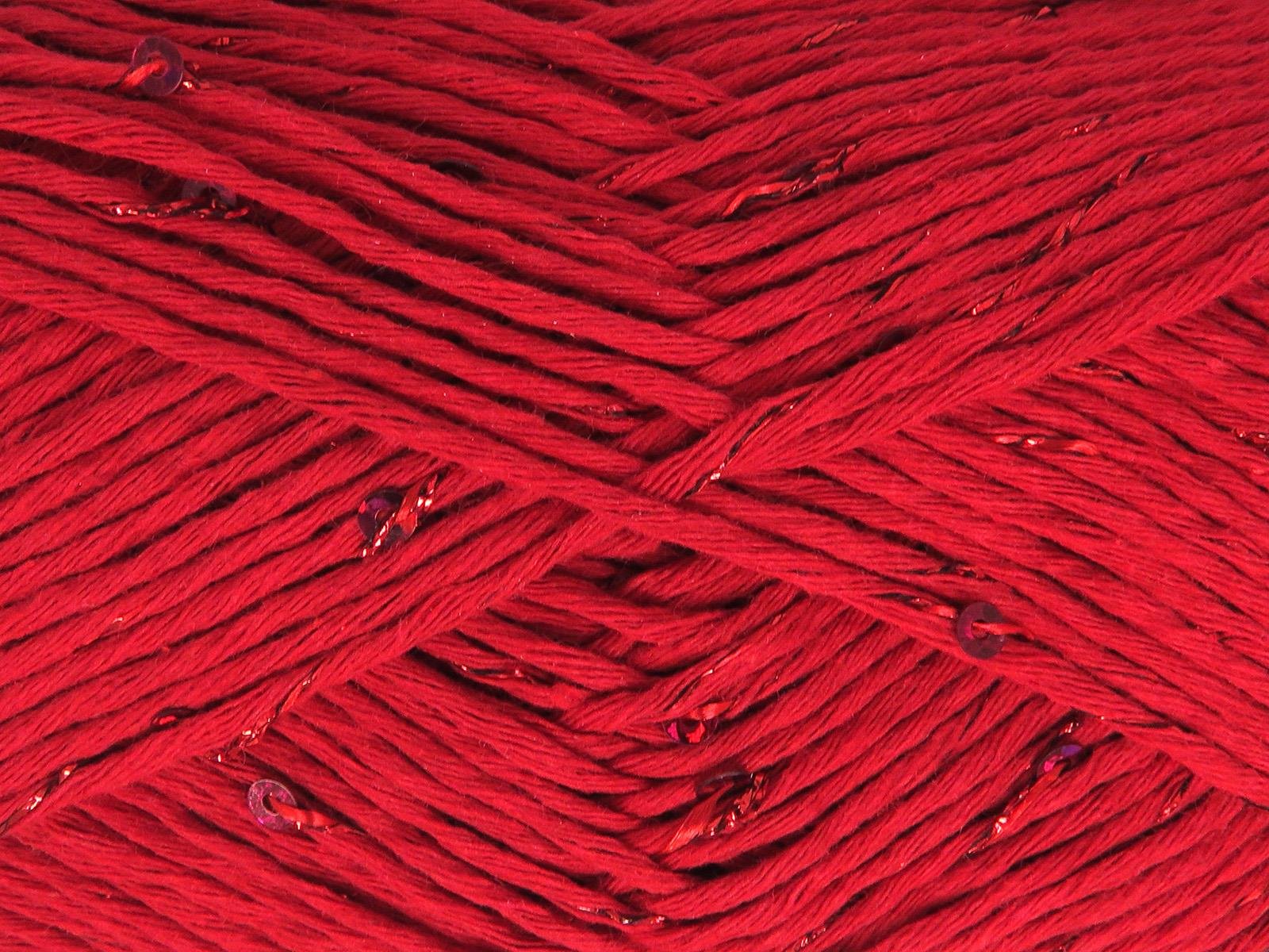 Lot of 3 x 100gr Skeins Ice Yarns NATURAL COTTON PAILLETTE (85%Cotton 5% Paillette) Yarn Red