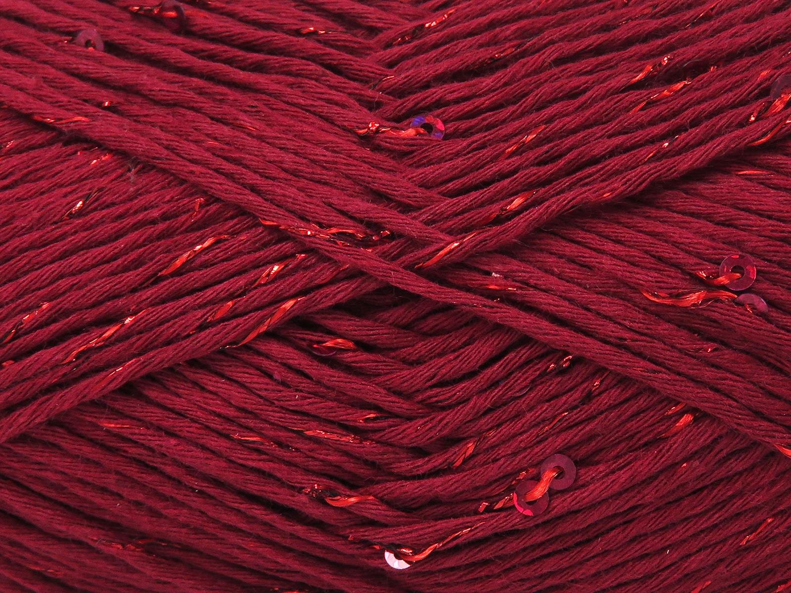 Lot of 3 x 100gr Skeins Ice Yarns NATURAL COTTON PAILLETTE (85%Cotton 5% Paillette) Yarn Burgundy