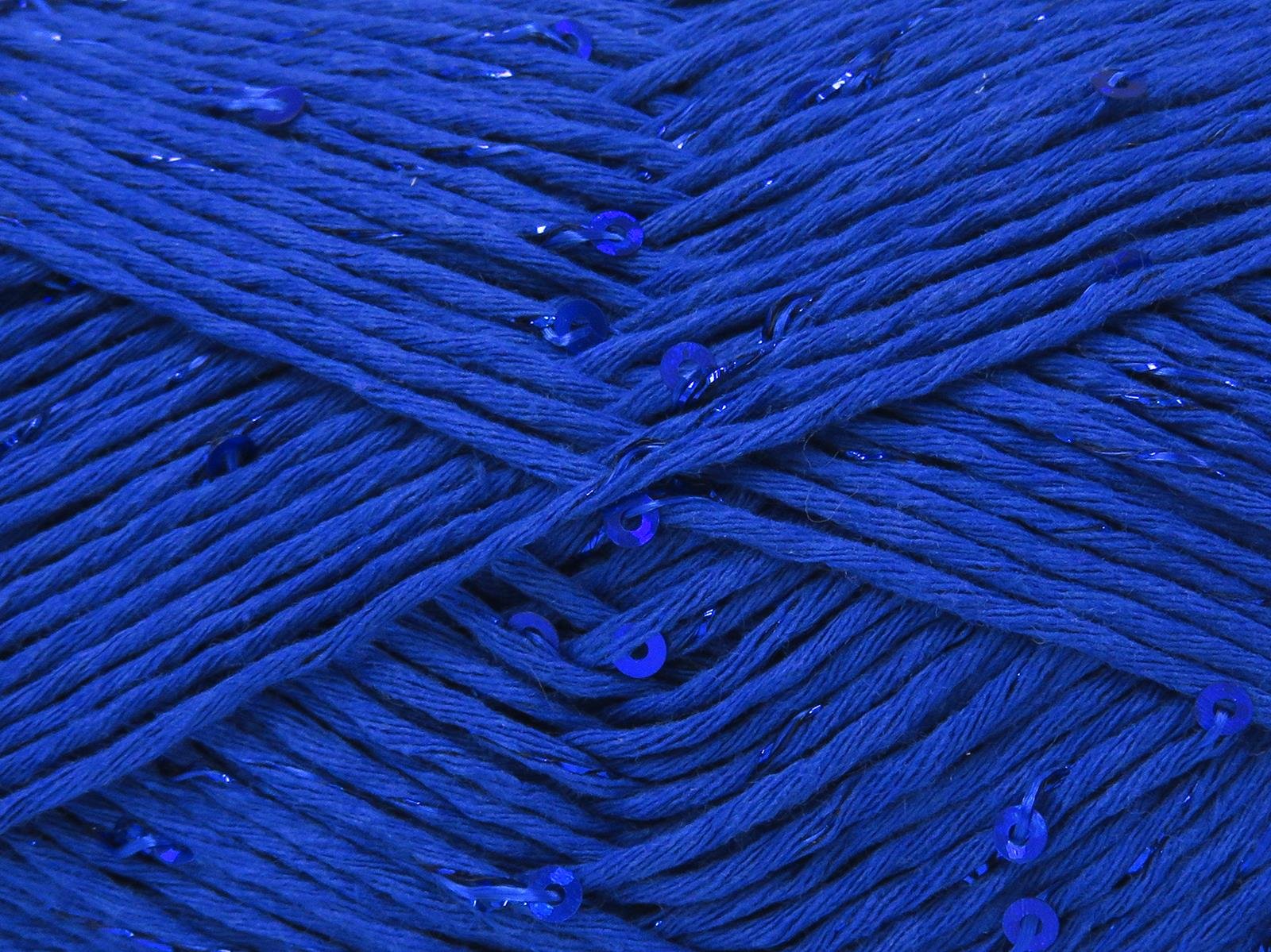 Lot of 3 x 100gr Skeins Ice Yarns NATURAL COTTON PAILLETTE (85%Cotton 5% Paillette) Yarn Blue