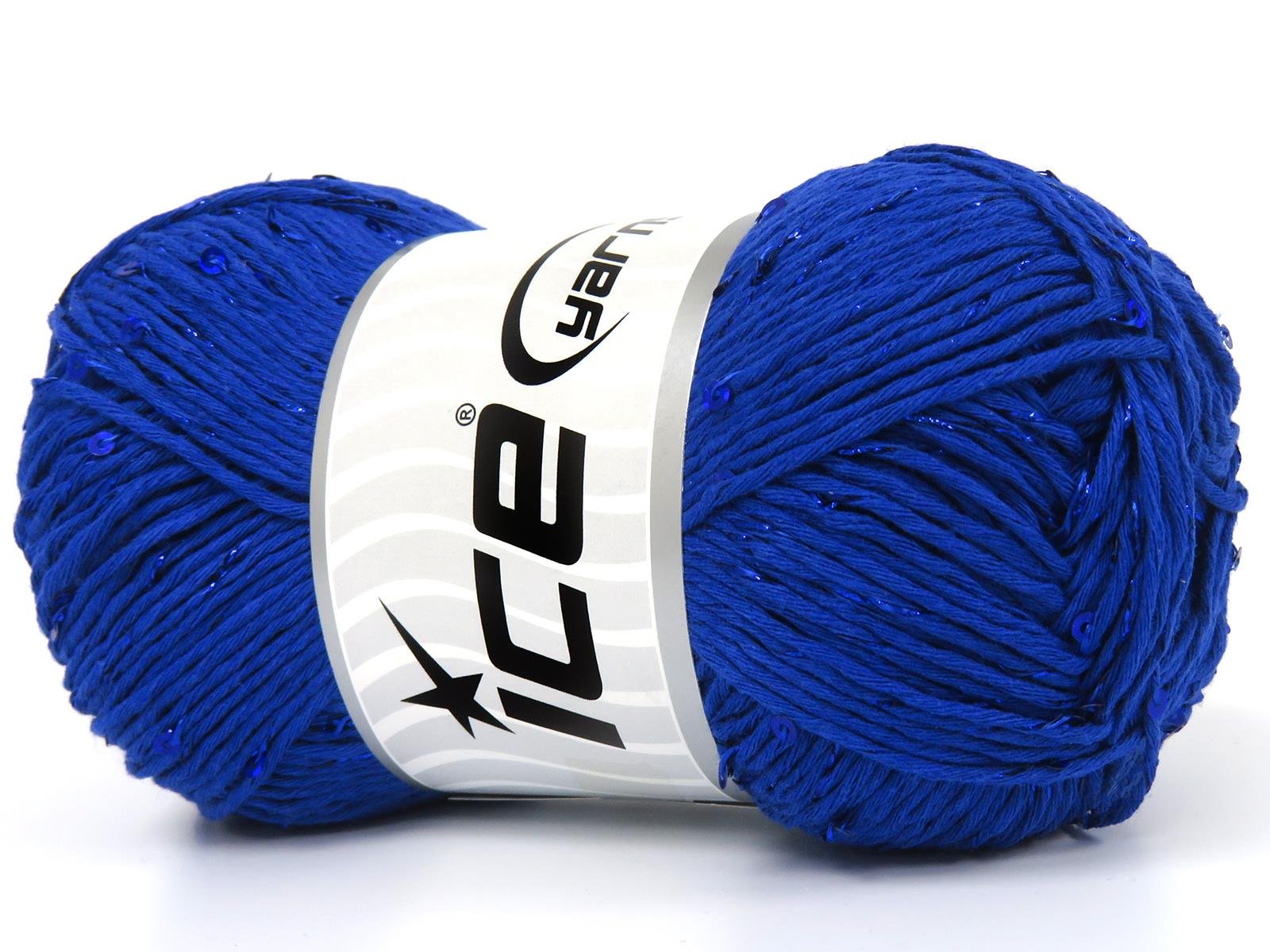 Lot of 3 x 100gr Skeins Ice Yarns NATURAL COTTON PAILLETTE (85%Cotton 5% Paillette) Yarn Blue