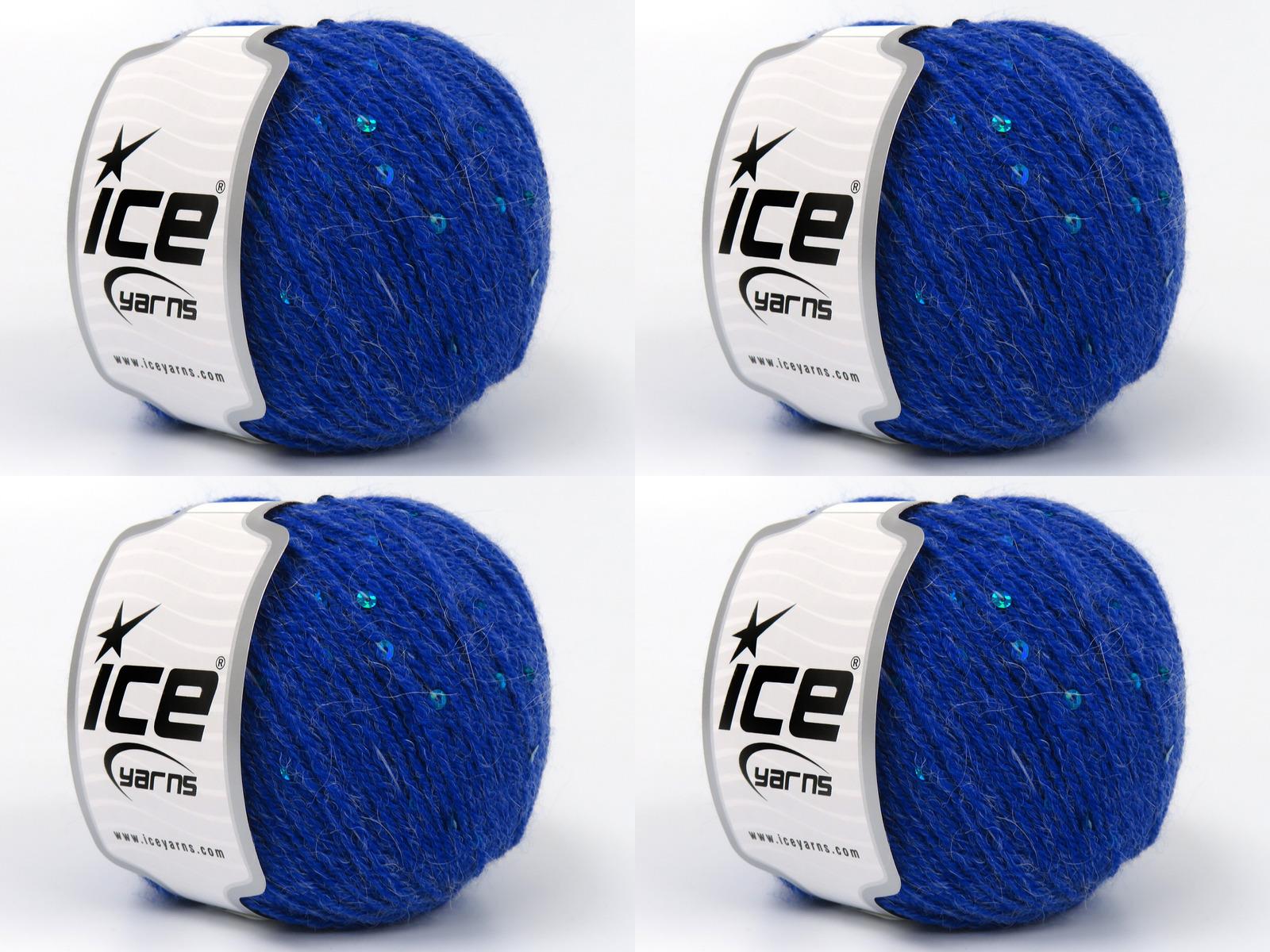 Lot of 4 Skeins Ice Yarns ALPACA PAILLETTE (20% Alpaca 5% Paillette) Yarn Blue