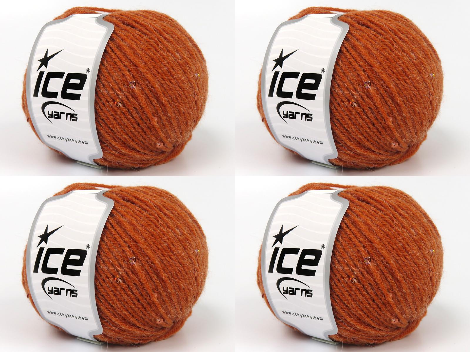 Lot of 4 Skeins Ice Yarns ALPACA PAILLETTE (20% Alpaca 5% Paillette) Yarn Orange