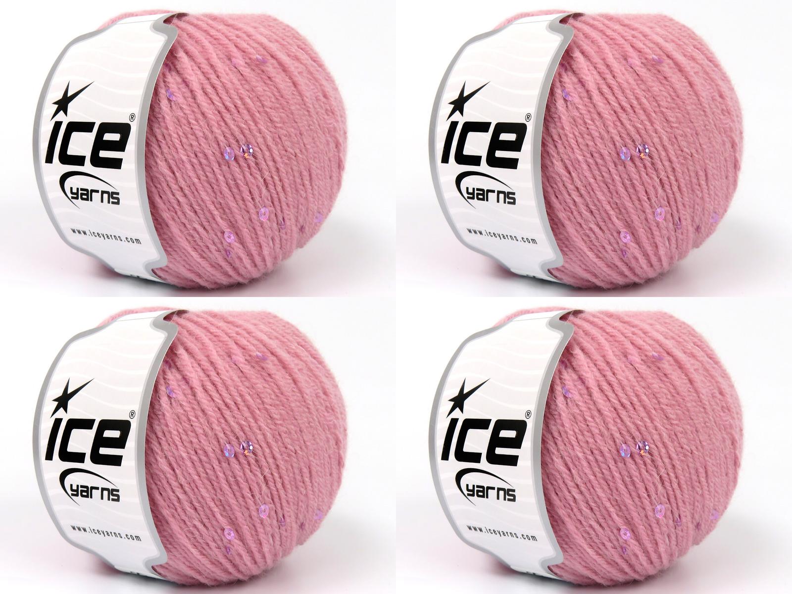 Lot of 4 Skeins Ice Yarns ALPACA PAILLETTE (20% Alpaca 5% Paillette) Yarn Baby Pink