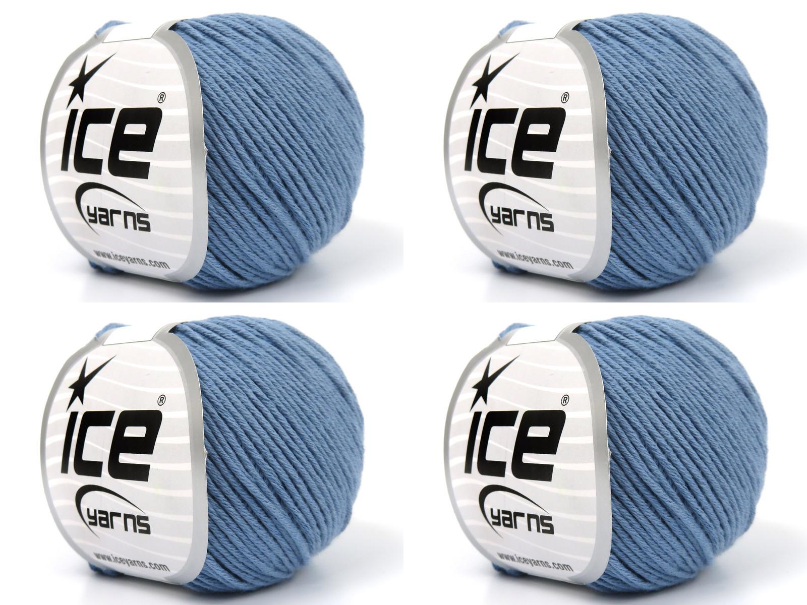 Lot of 4 Skeins Ice Yarns ORGANIC BABY COTTON (100% Organic Cotton) Yarn light indigo Blue