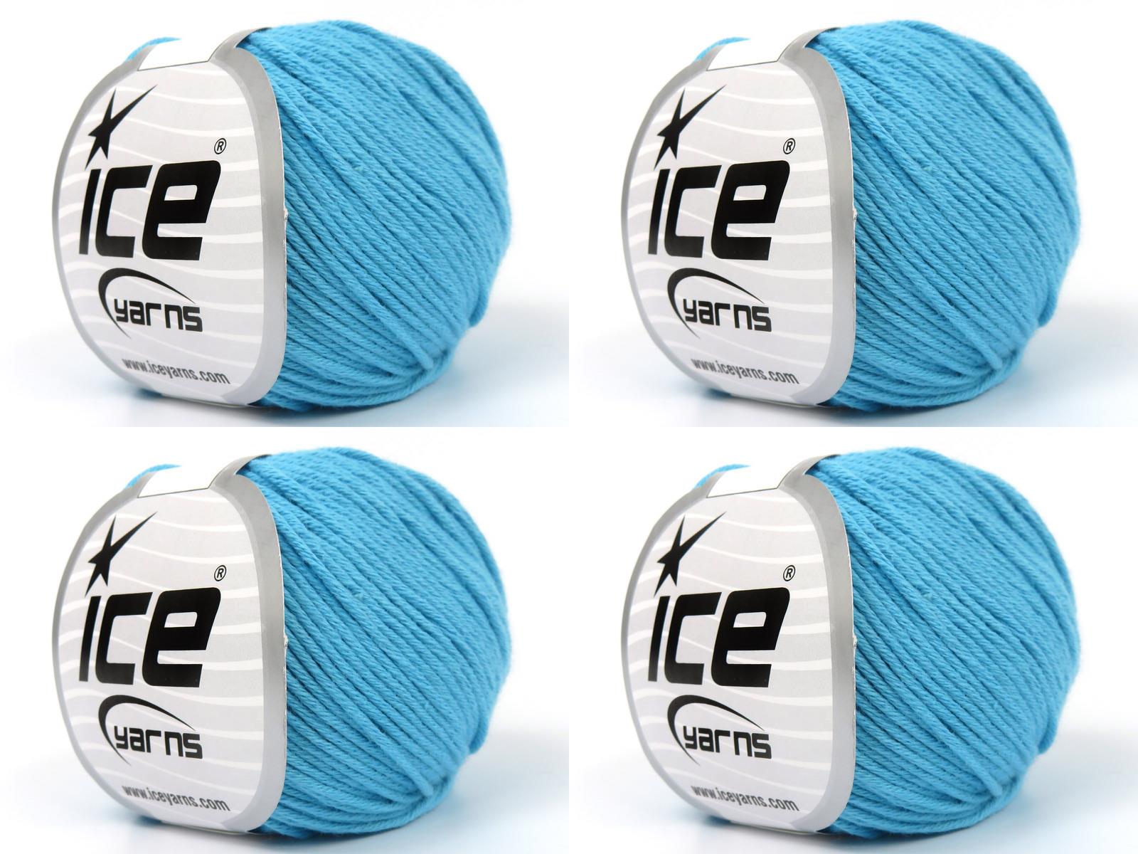 Lot of 4 Skeins Ice Yarns ORGANIC BABY COTTON (100% Organic Cotton) Yarn Turquoise