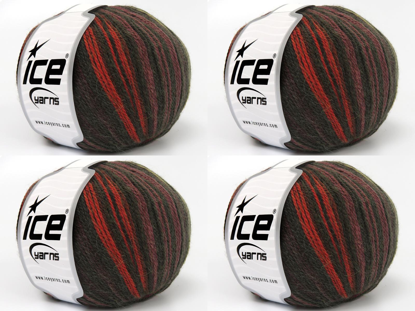 Lot of 4 x 100gr Skeins Ice Yarns ALPACA FINE MAGIC (25% Alpaca 35% Wool) Yarn Brown Shades Maroon Copper